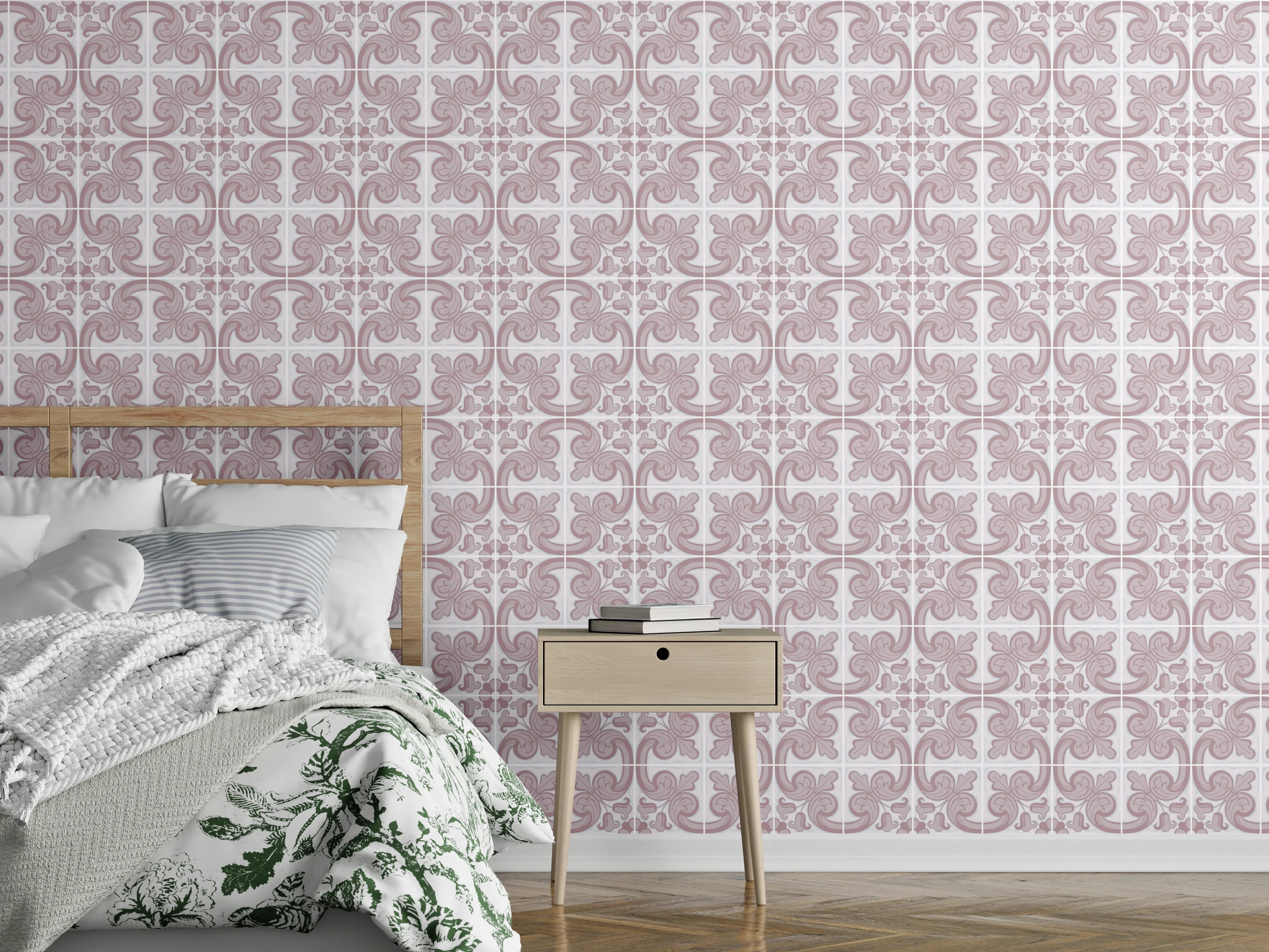 Wandverkleidung Schlafzimmer - Weiß-Graues Geometrisches Muster