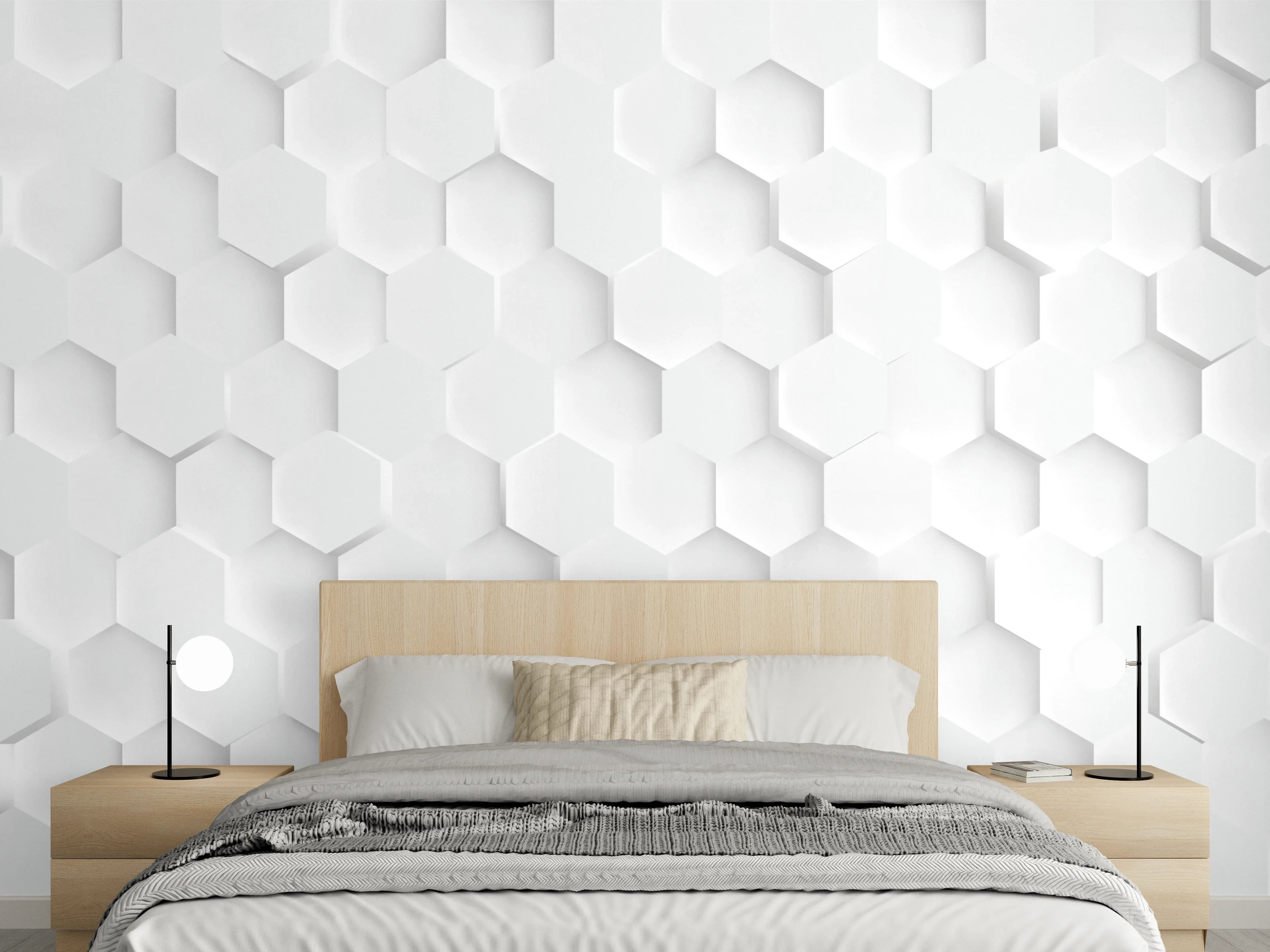 Wandverkleidung Schlafzimmer - Weiß Hexagon Muster
