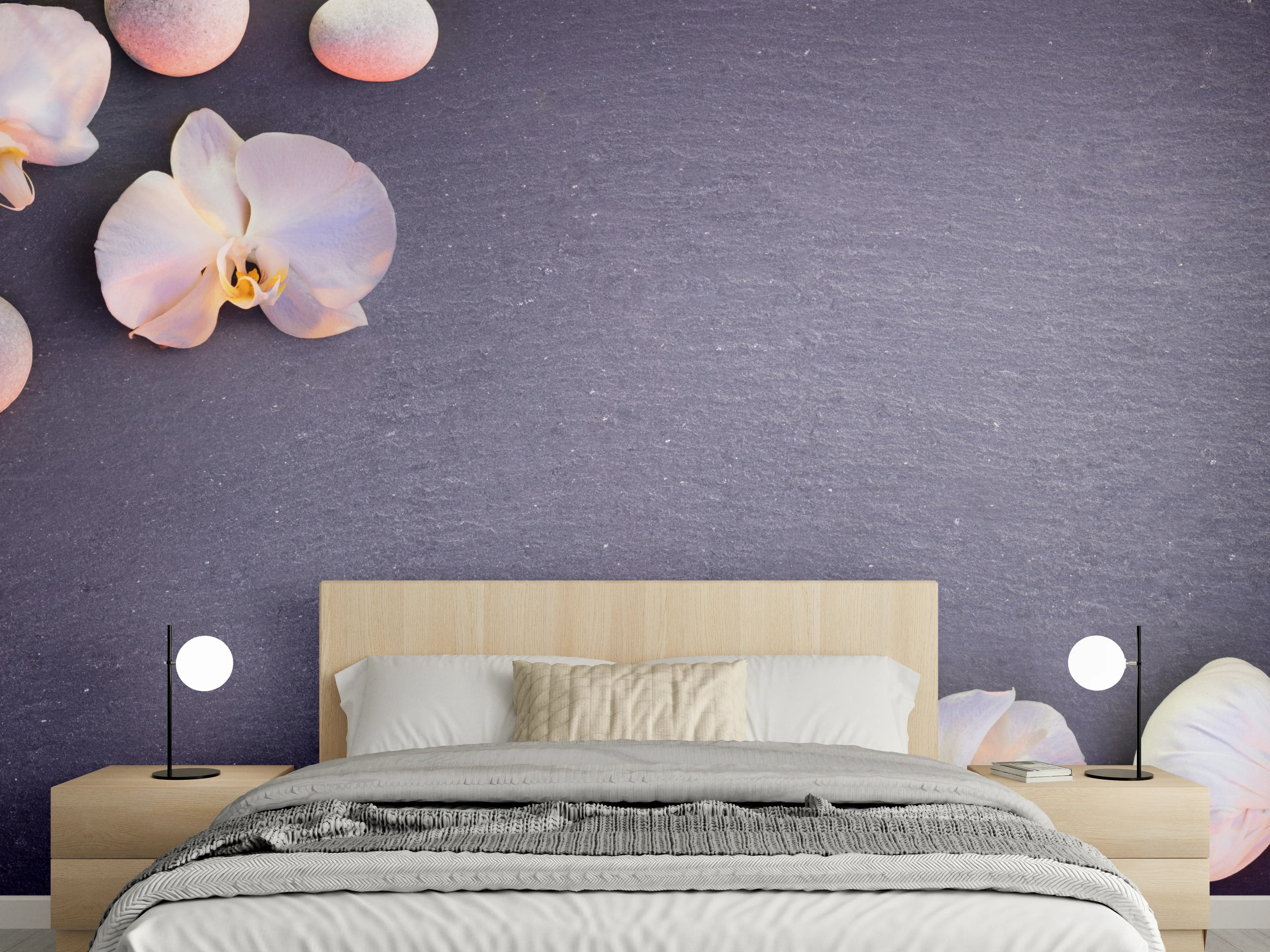 Wandverkleidung Schlafzimmer - Weiß-Rosa Orchideen auf Schiefer