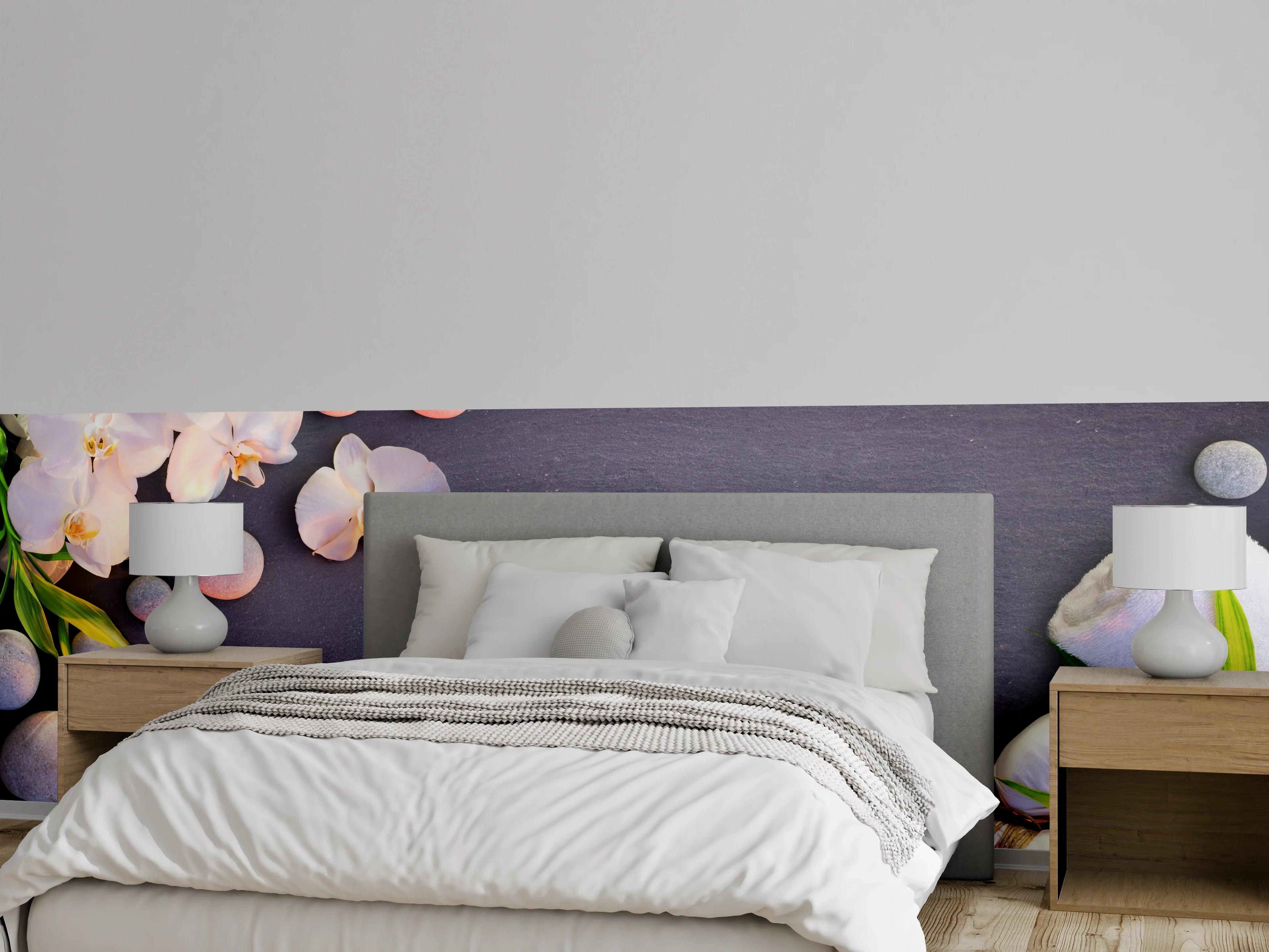 Wandverkleidung Schlafzimmer - Weiß-Rosa Orchideen auf Schiefer