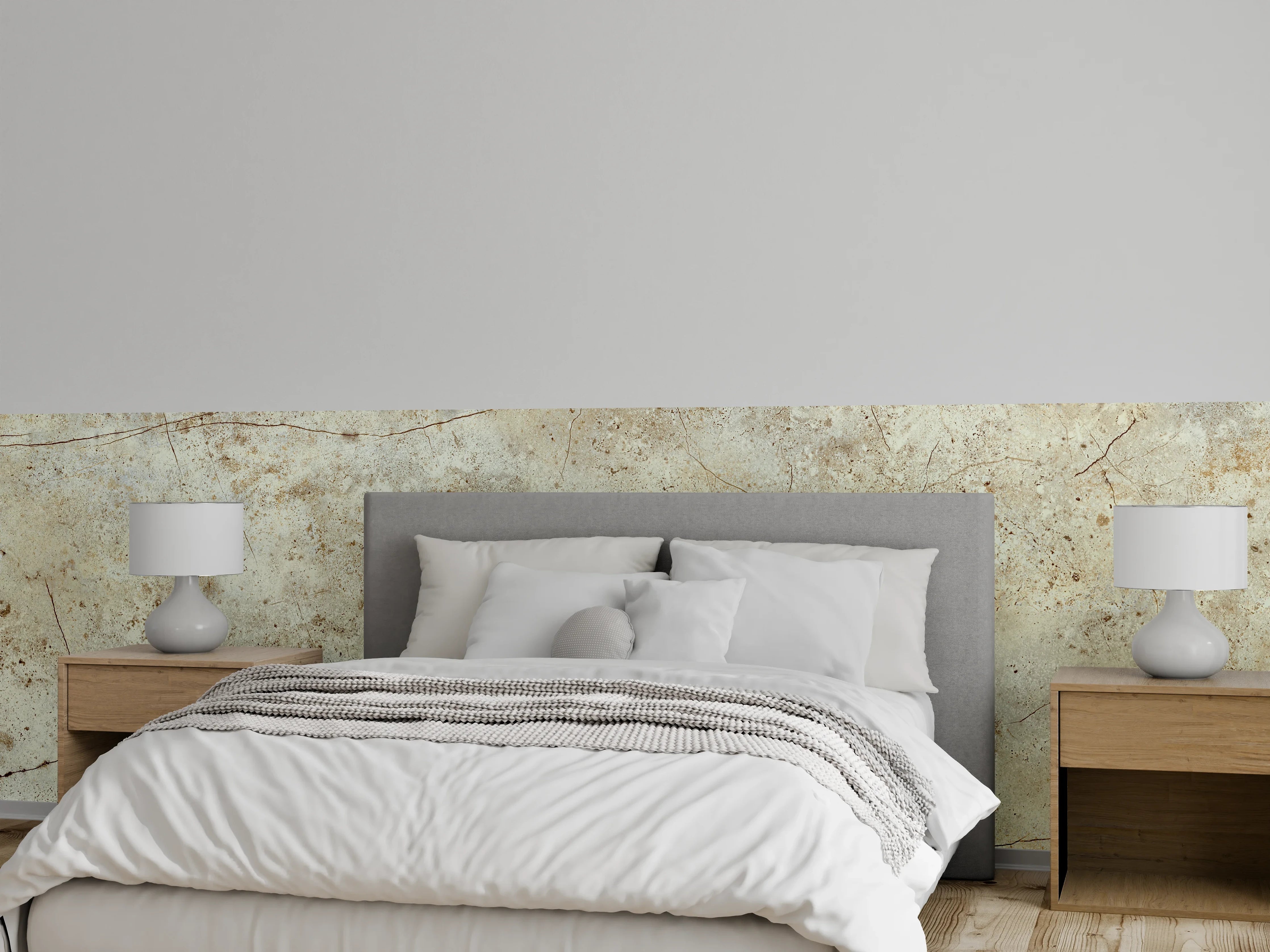 Wandverkleidung Schlafzimmer - Weiß-beiger Marmor mit feiner Struktur