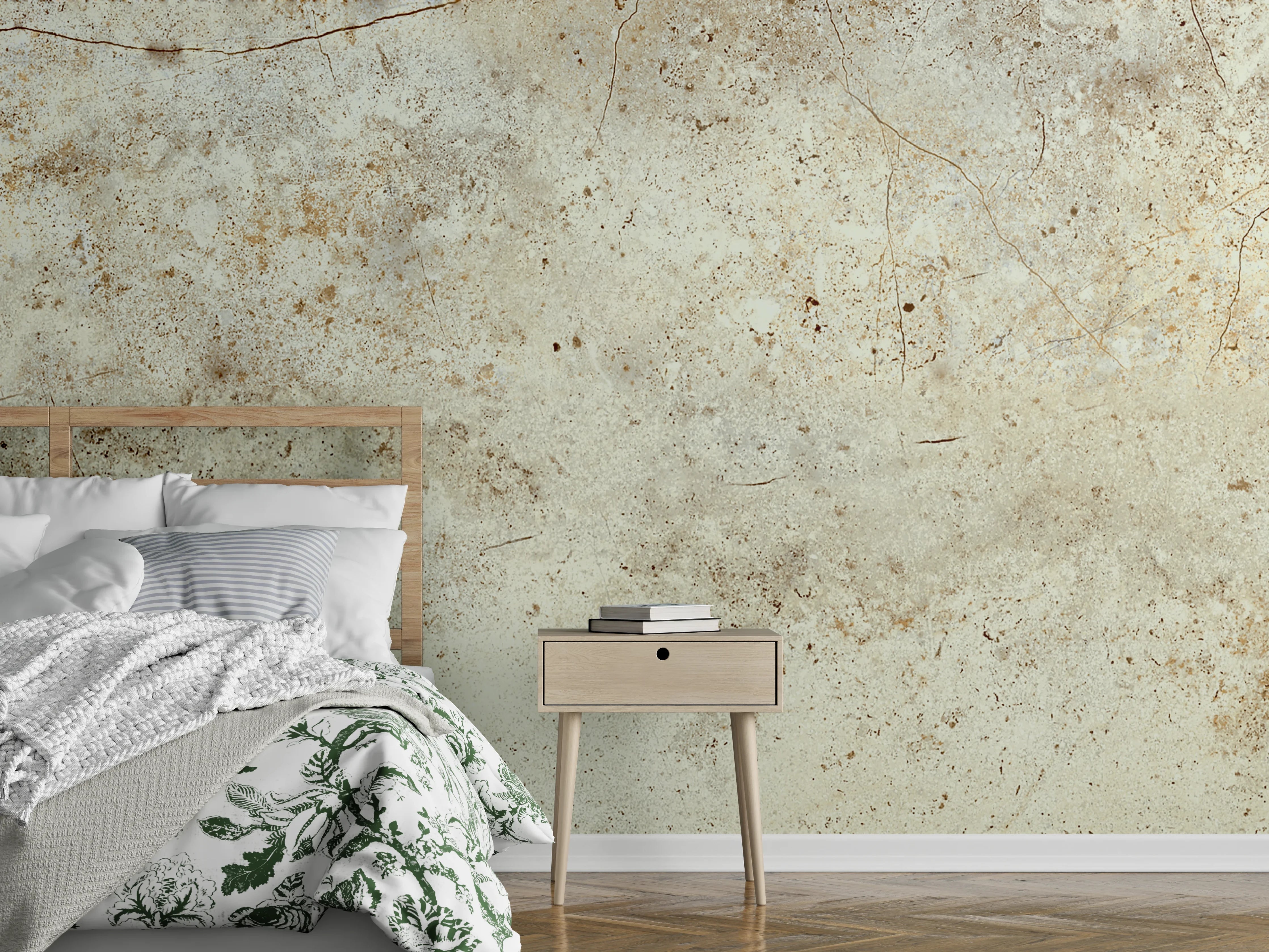 Wandverkleidung Schlafzimmer - Weiß-beiger Marmor mit feiner Struktur