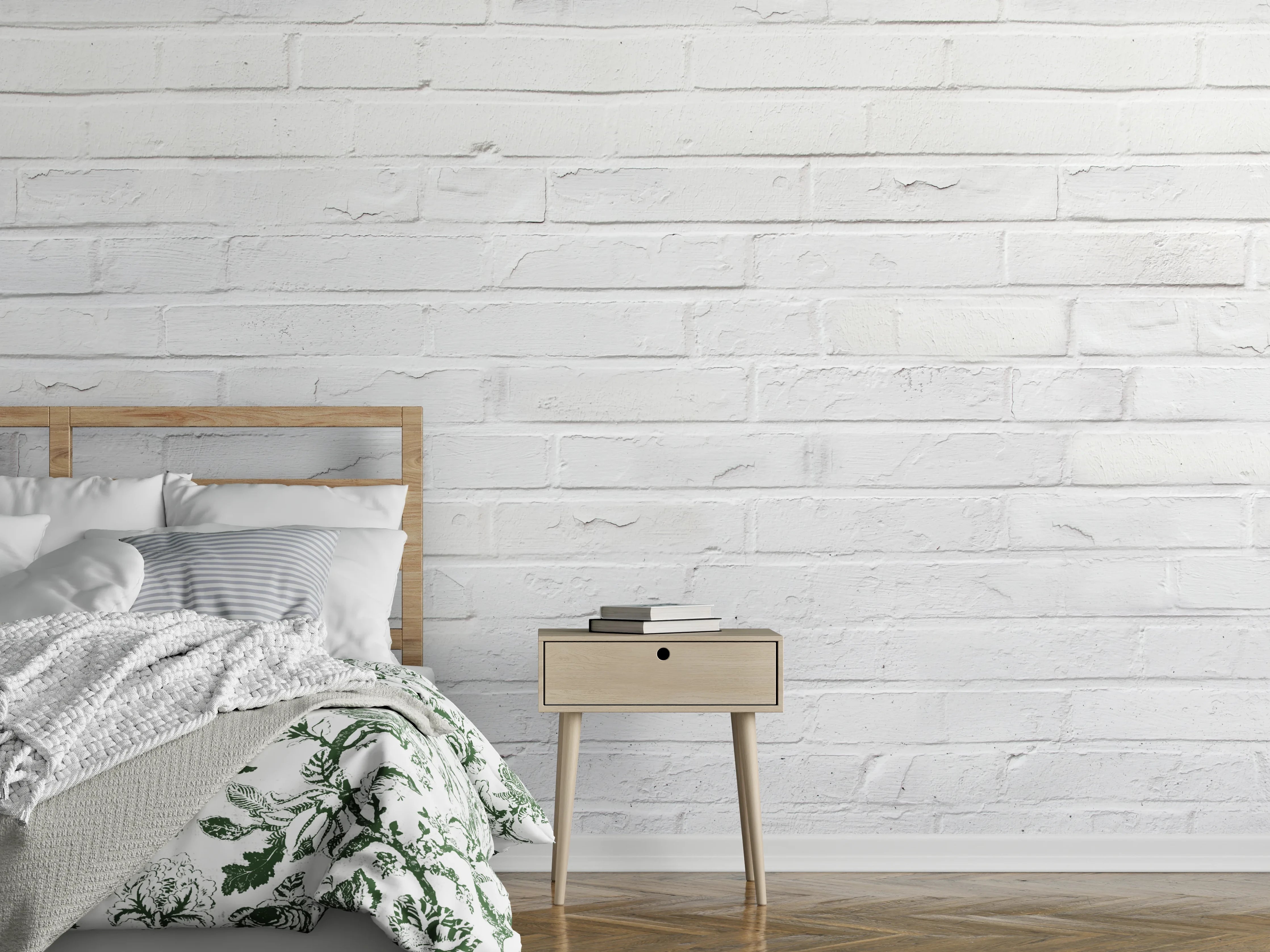 Wandverkleidung Schlafzimmer - Weiß bemalte Steinmauer