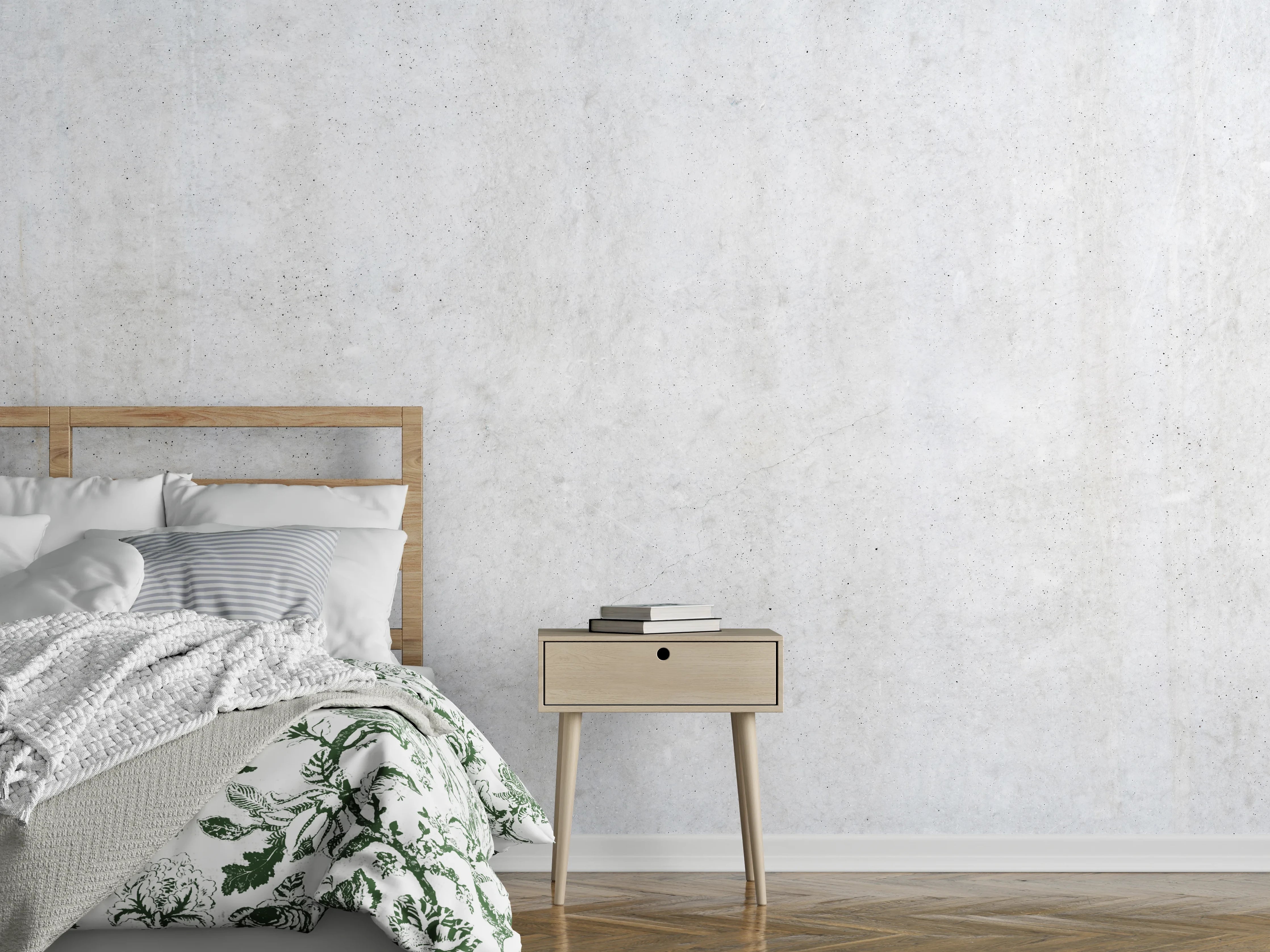 Wandverkleidung Schlafzimmer - Weiß-bläuliche Betonwand