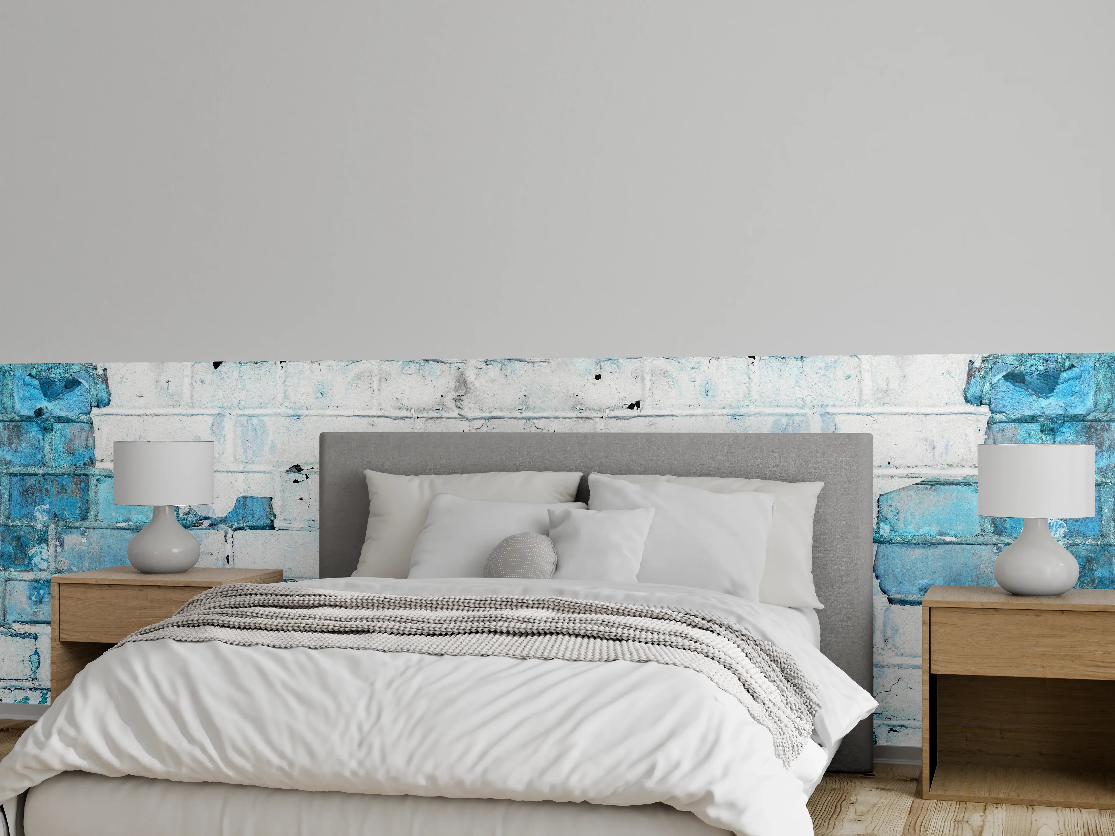 Wandverkleidung Schlafzimmer - Weiß blau beschädigte Backsteinmauer
