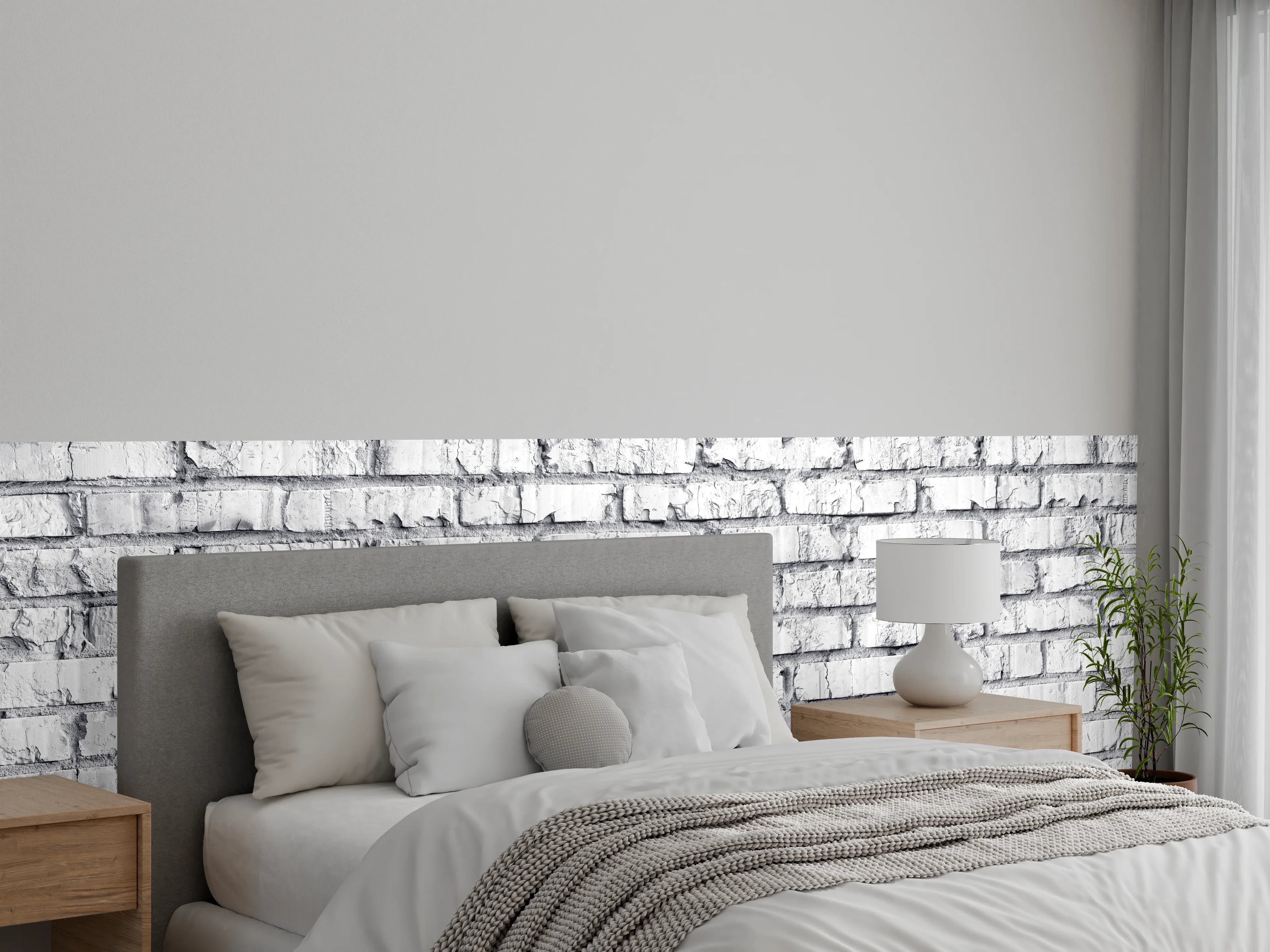 Wandverkleidung Schlafzimmer - Weiß gekalkte Ziegelmauer