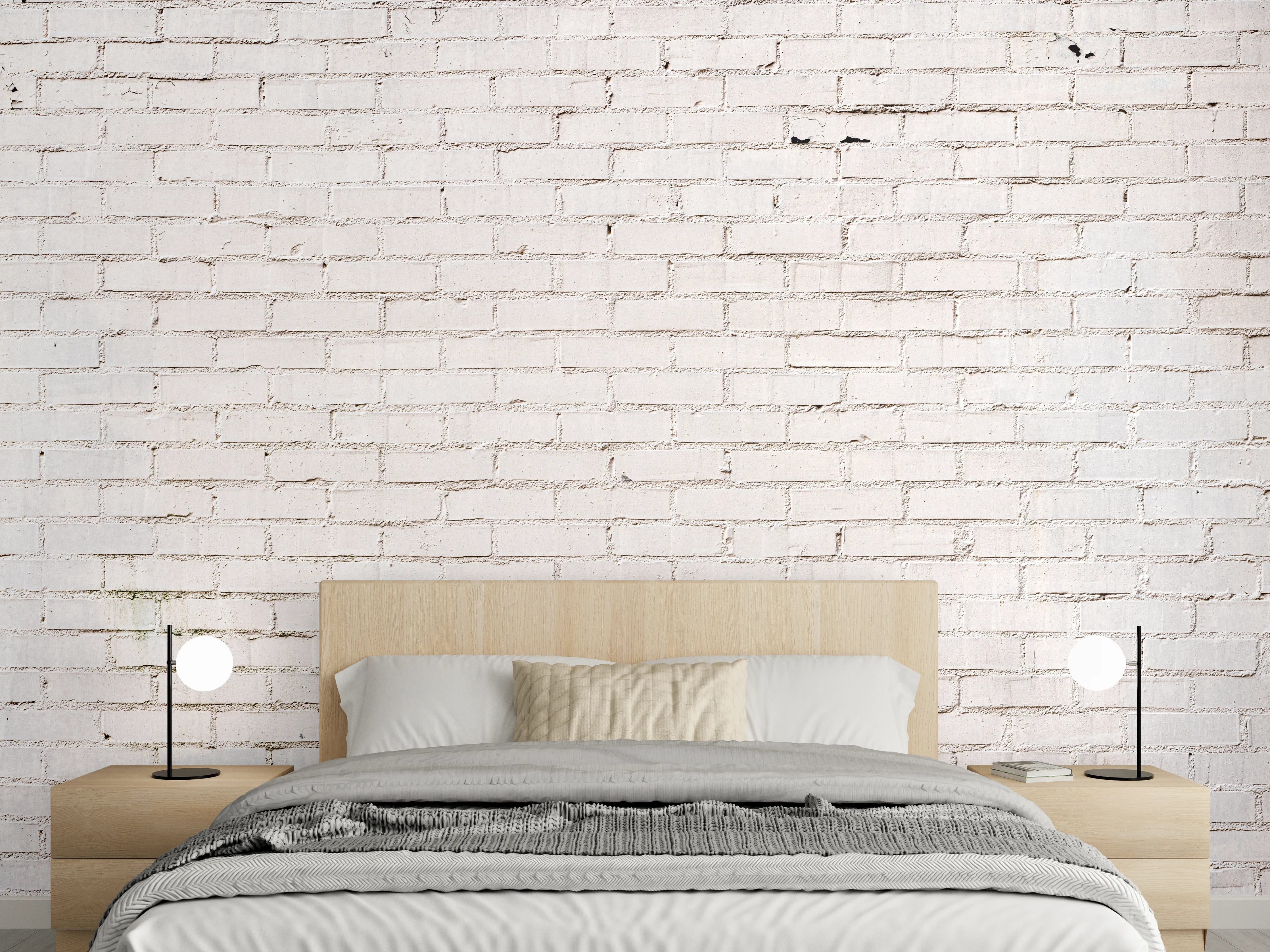 Wandverkleidung Schlafzimmer - Weiß gestrichene Ziegelwand
