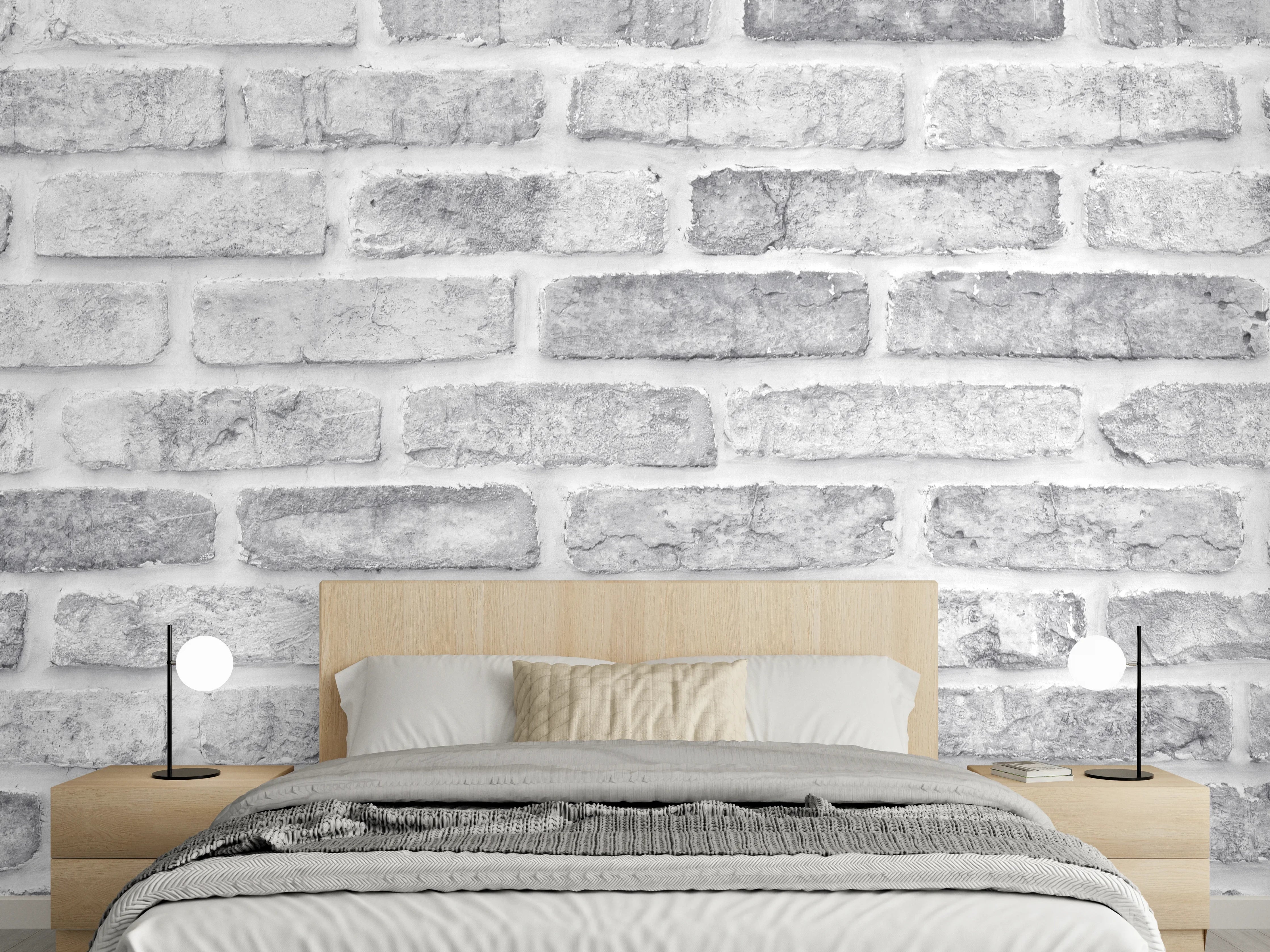 Wandverkleidung Schlafzimmer - Weiß gewaschene Ziegelwand