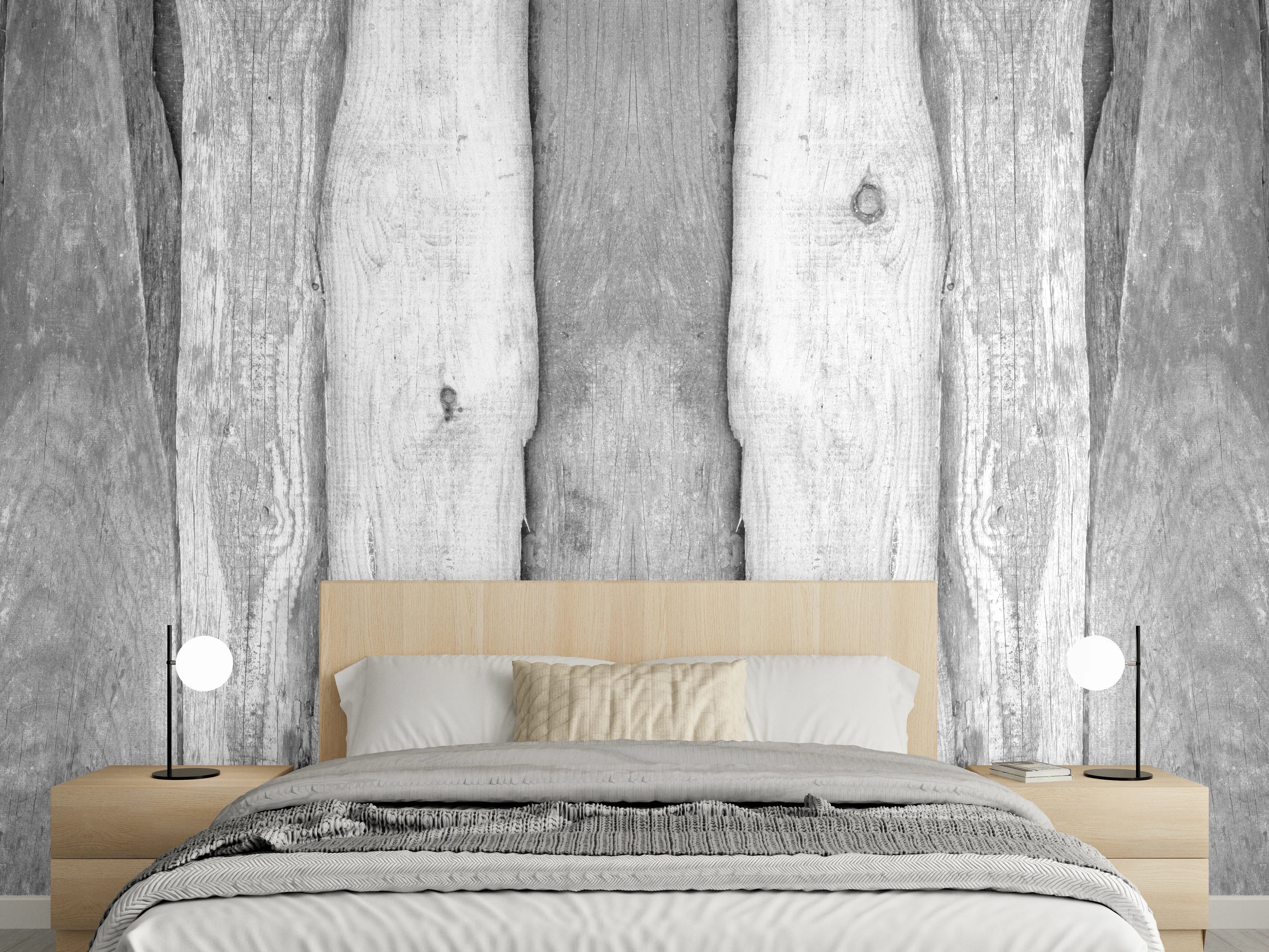Wandverkleidung Schlafzimmer - Weiß grau gestrichene Holzstruktur