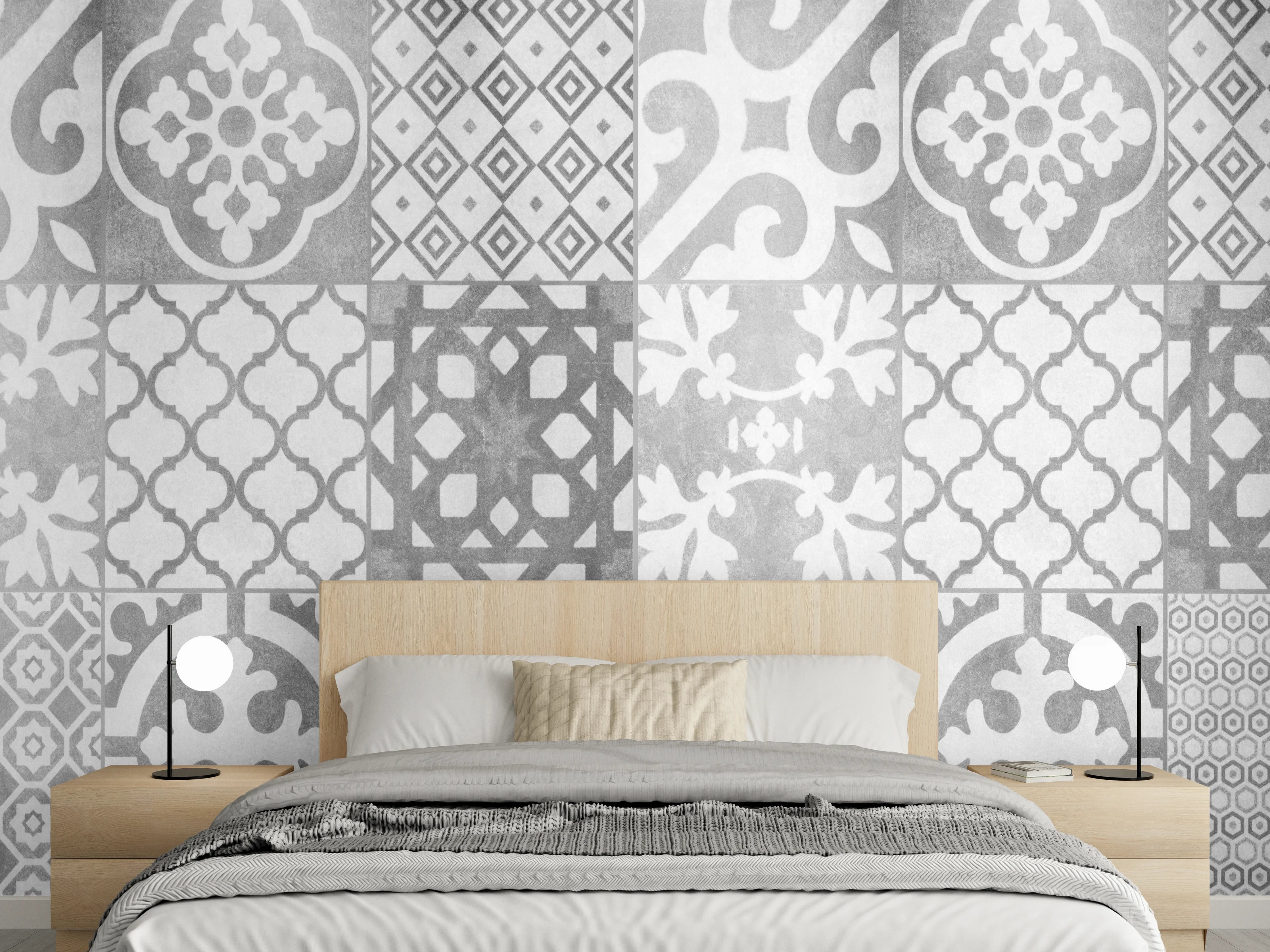 Wandverkleidung Schlafzimmer - Weiß graue vintage Fliesen