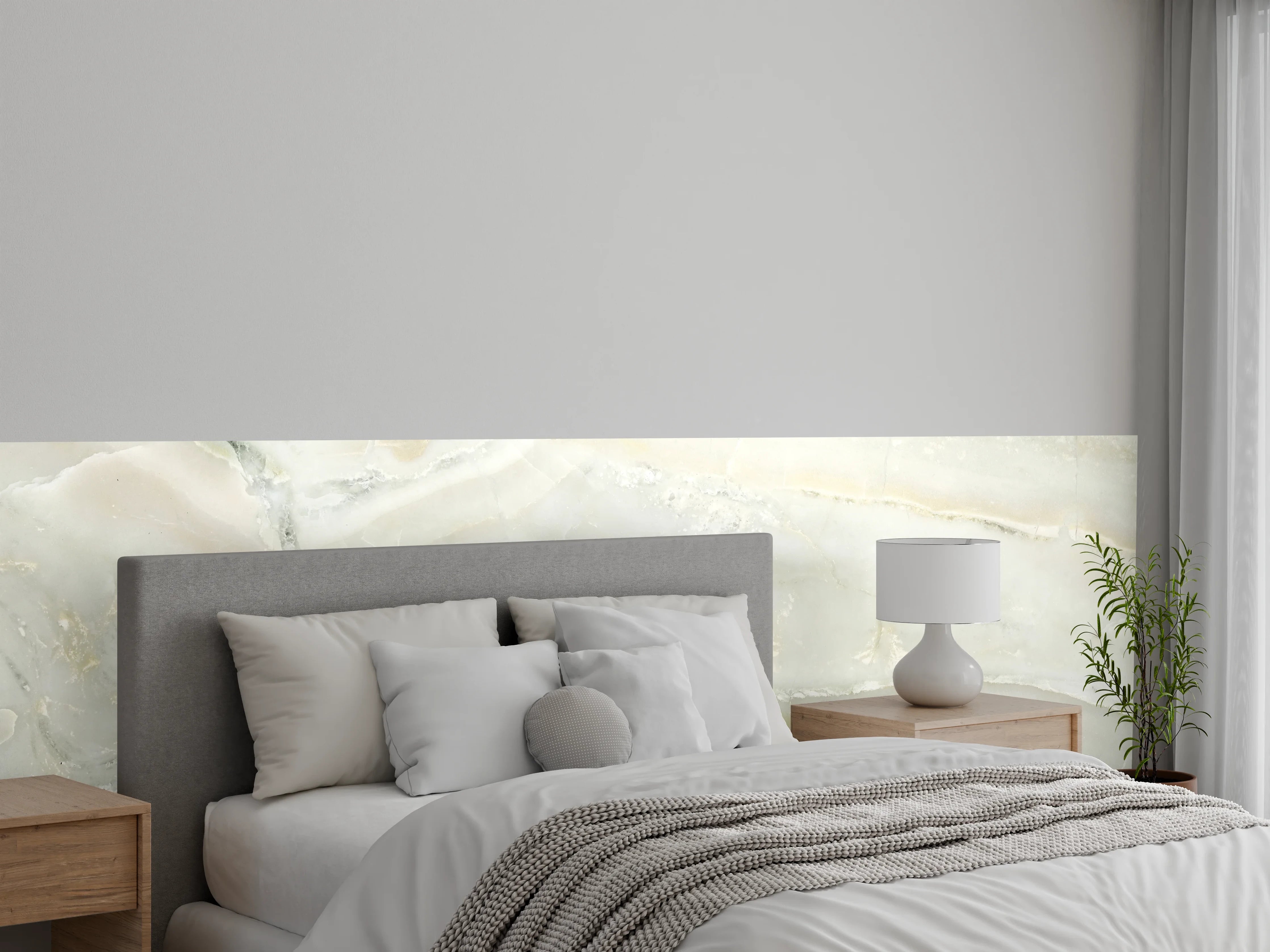 Wandverkleidung Schlafzimmer - Weiß-grauer Marmoreffekt – Eleganz pur