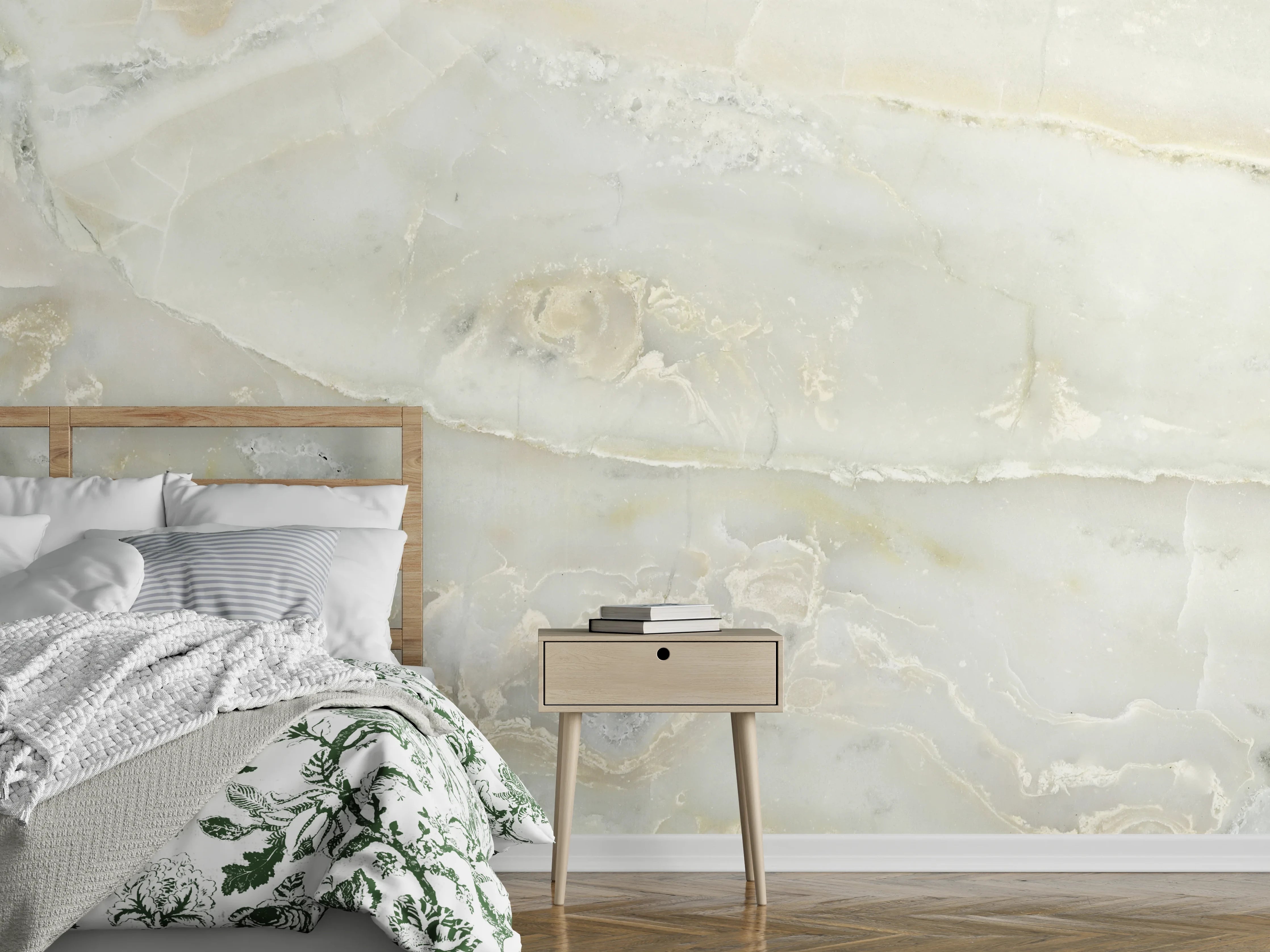 Wandverkleidung Schlafzimmer - Weiß-grauer Marmoreffekt – Eleganz pur