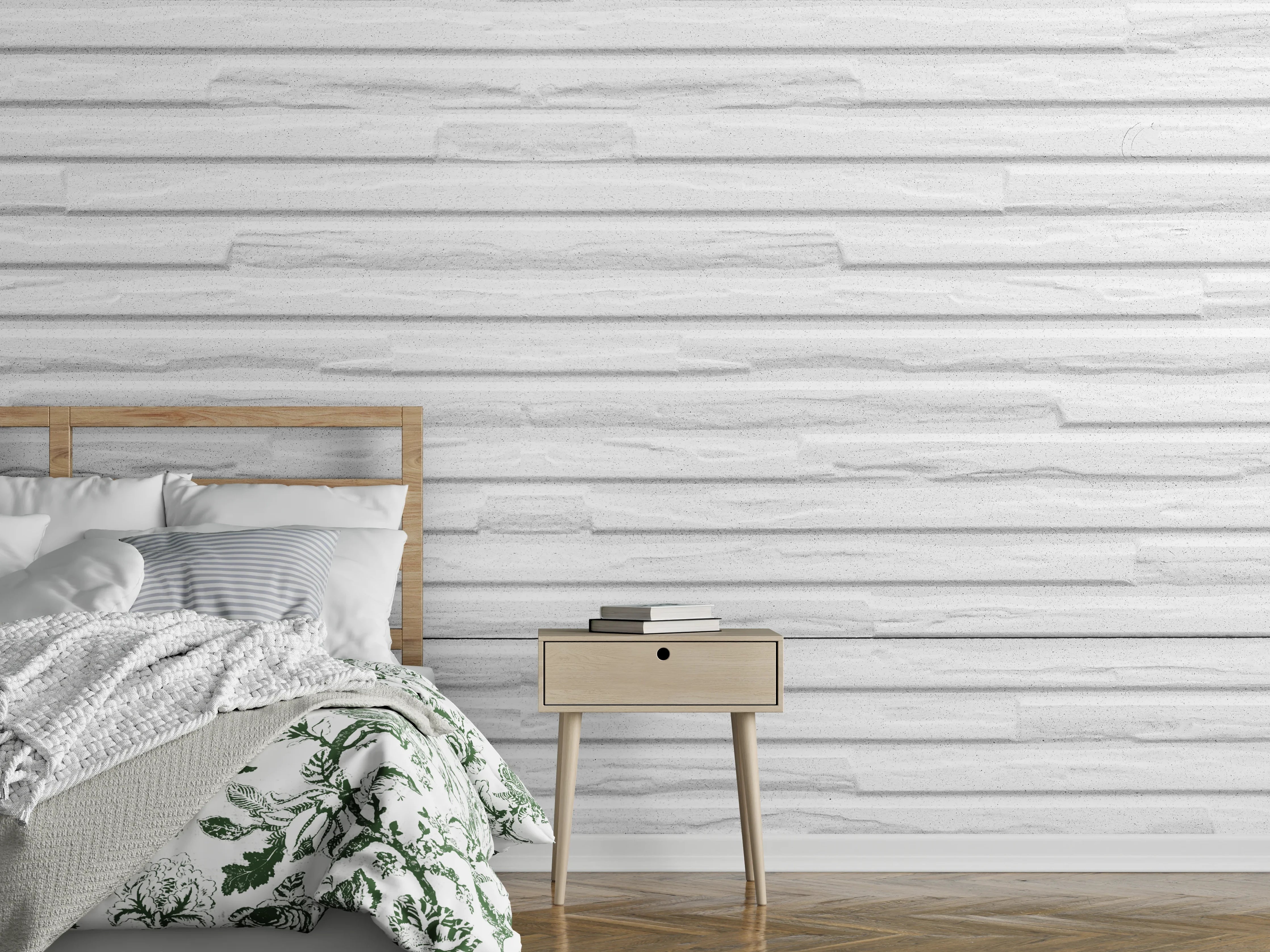 Wandverkleidung Schlafzimmer - Weiß modernes Steinwand Muster