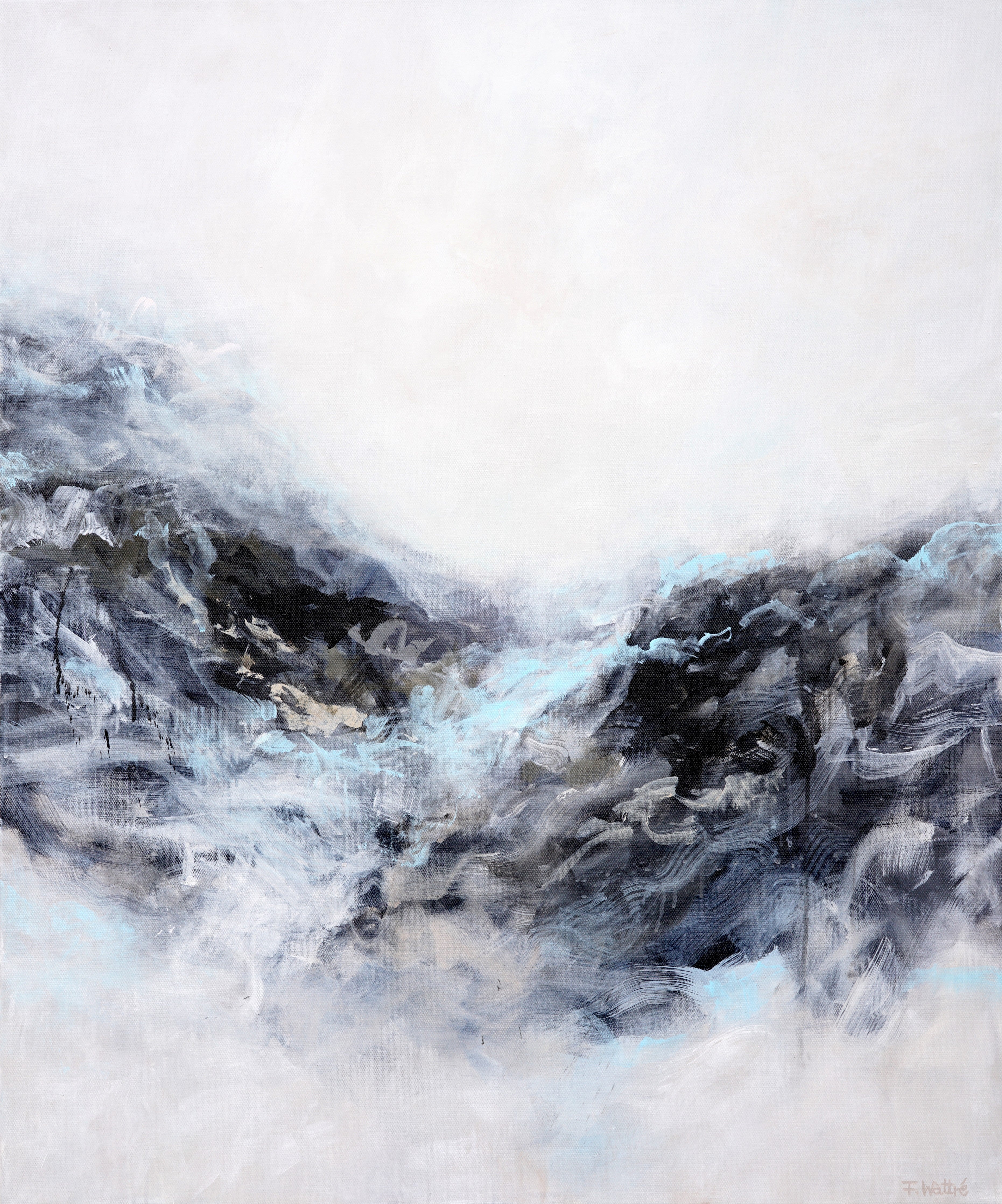 Wandverkleidung Schlafzimmer-Weiße Berglandschaft mit kühlem Farbenspiel