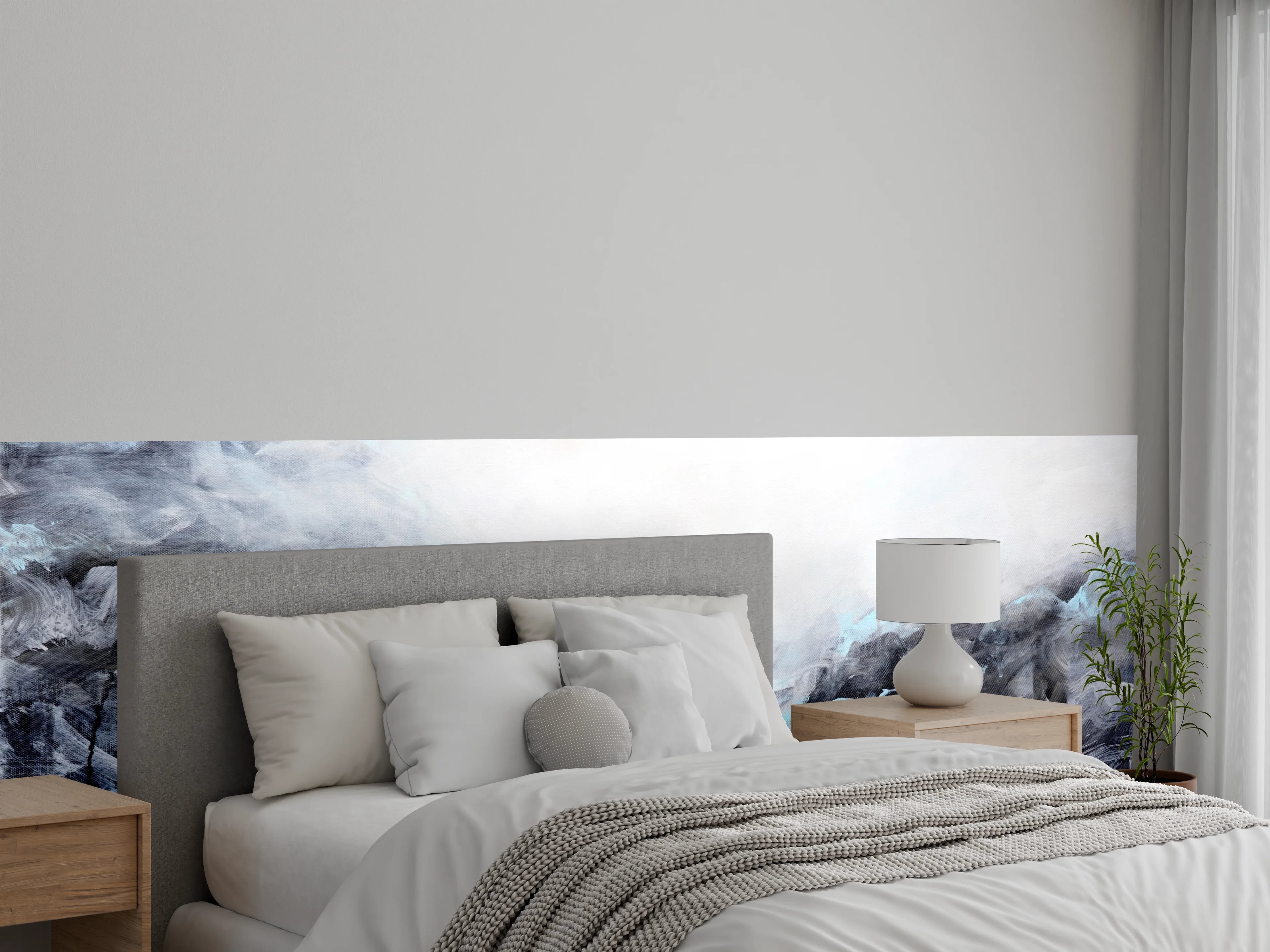 Wandverkleidung Schlafzimmer - Weiße Berglandschaft mit kühlem Farbenspiel