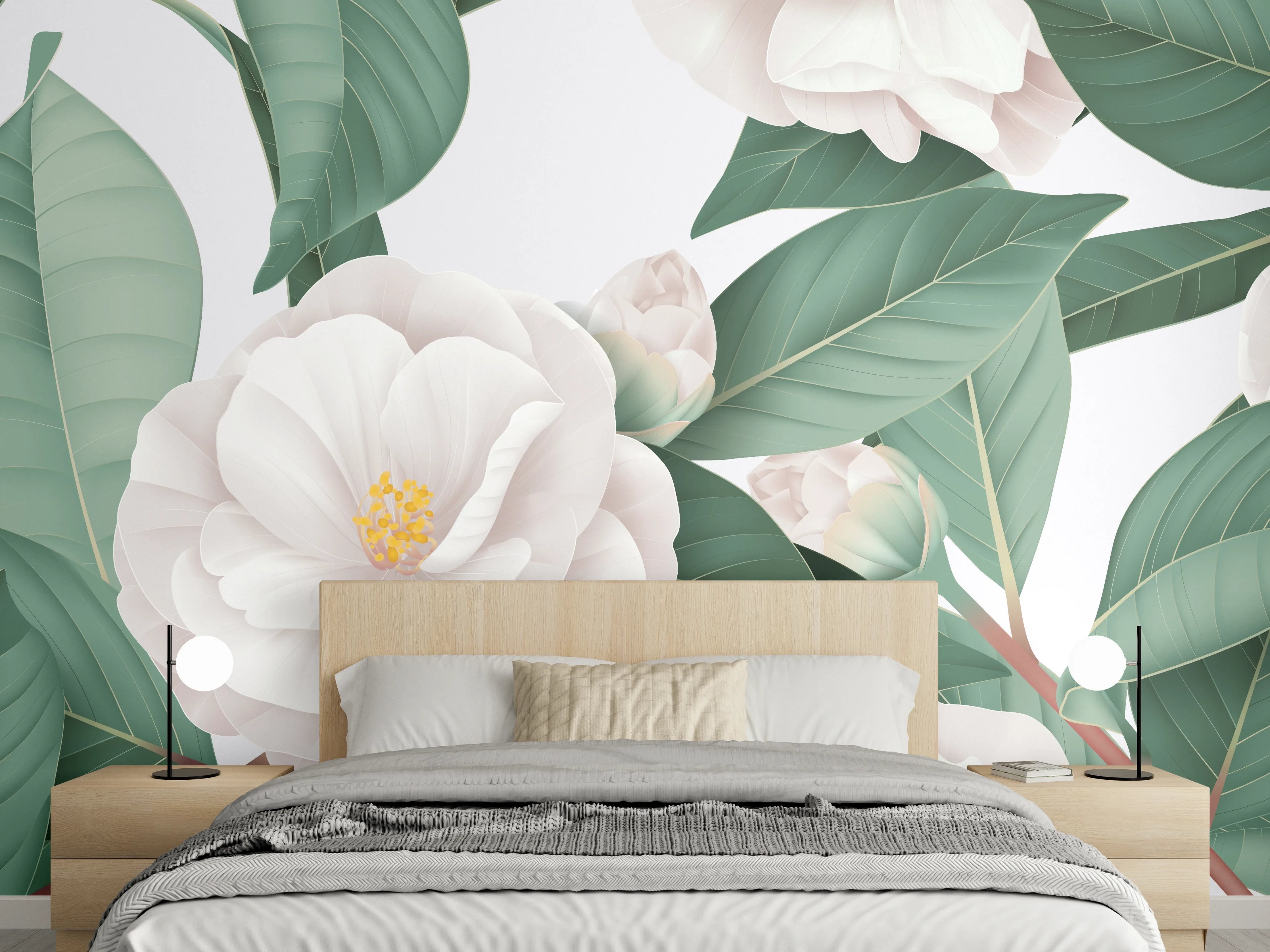 Wandverkleidung Schlafzimmer - Weiße Blüten