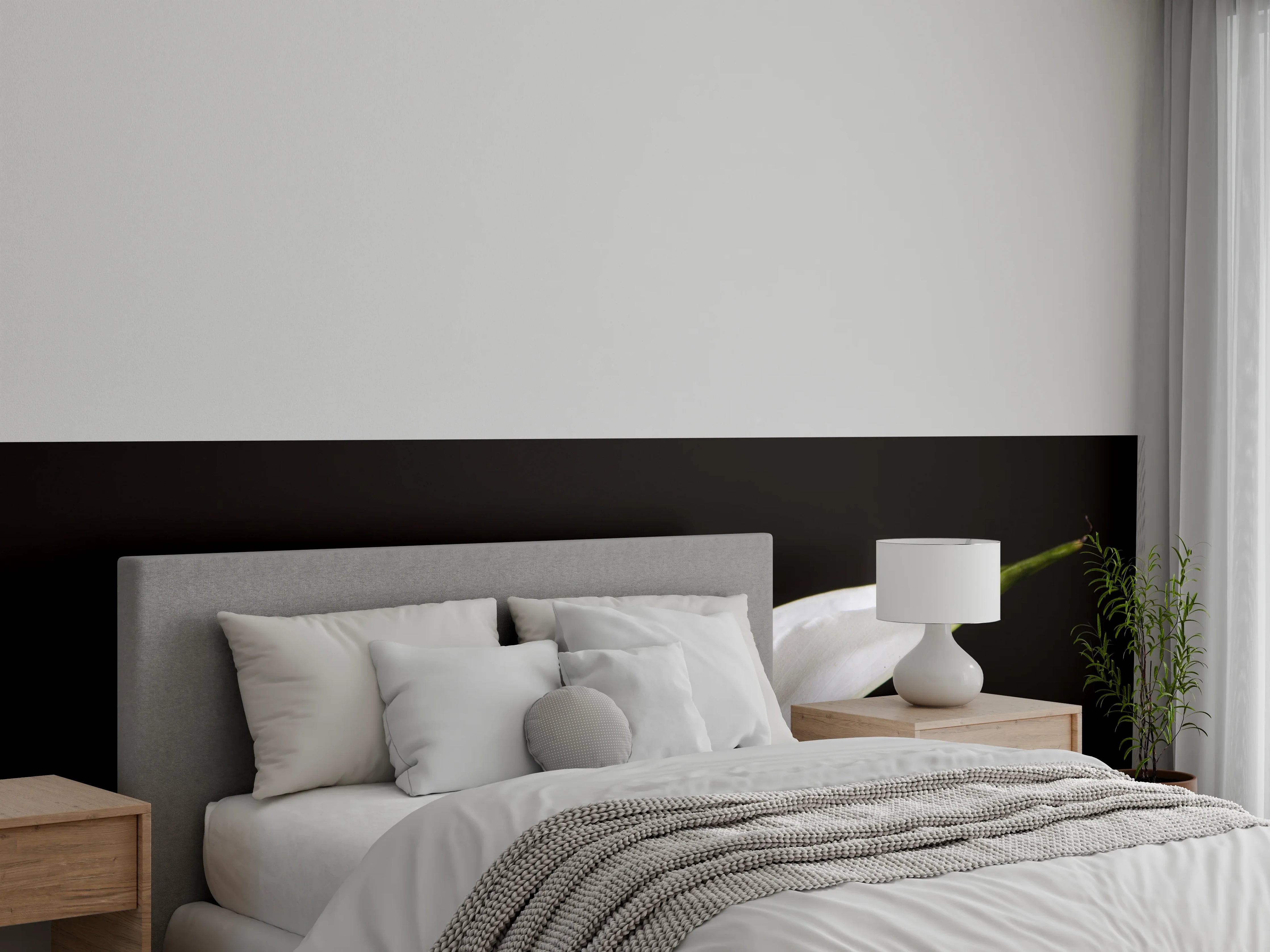 Wandverkleidung Schlafzimmer - Weiße Blume auf schwarzem Hintergrund