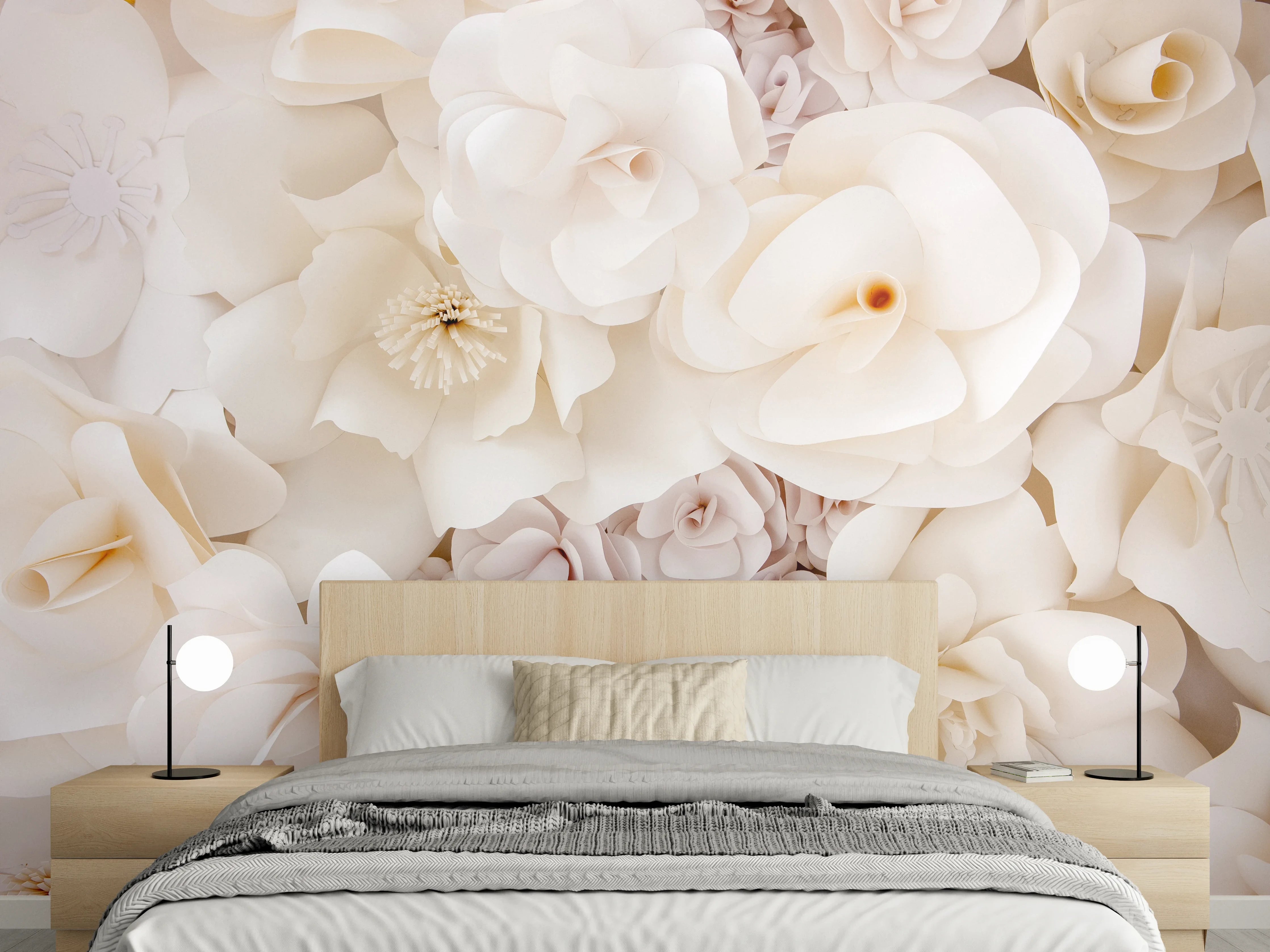 Wandverkleidung Schlafzimmer - Weiße Blumenpracht 3D Wandbild