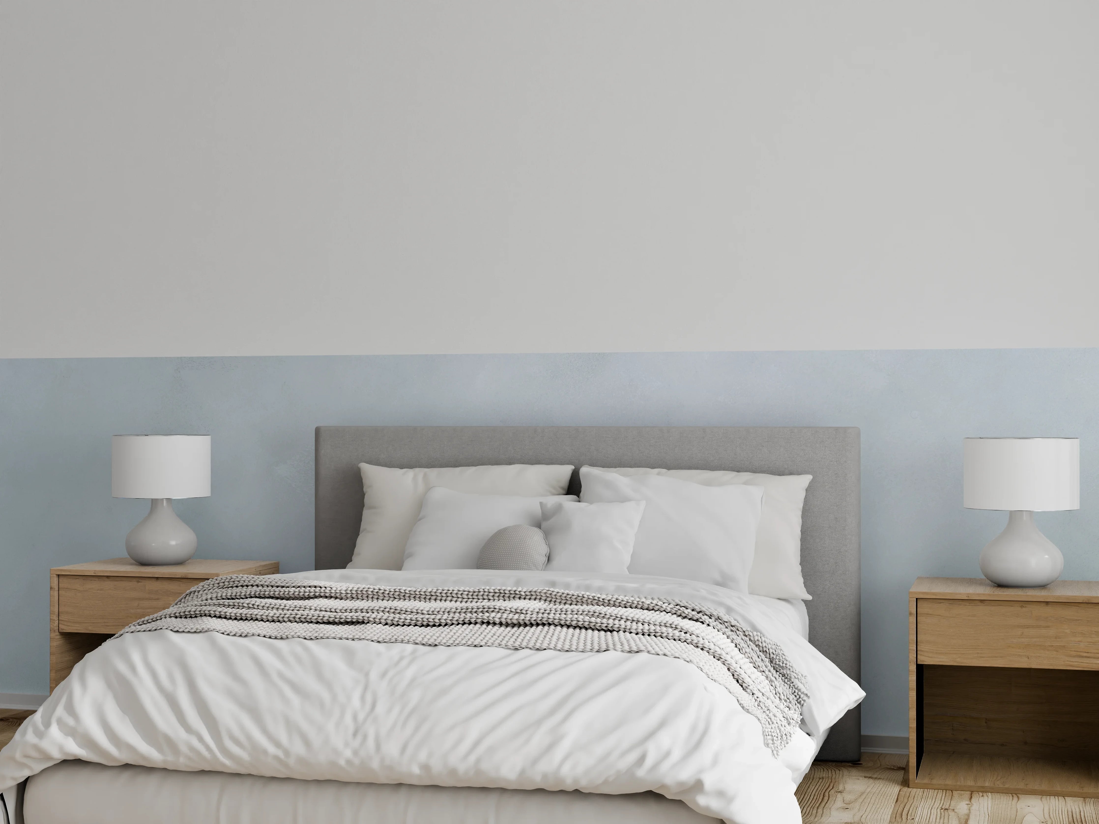 Wandverkleidung Schlafzimmer - Weiße Marmor-Optik mit grauen Nuancen