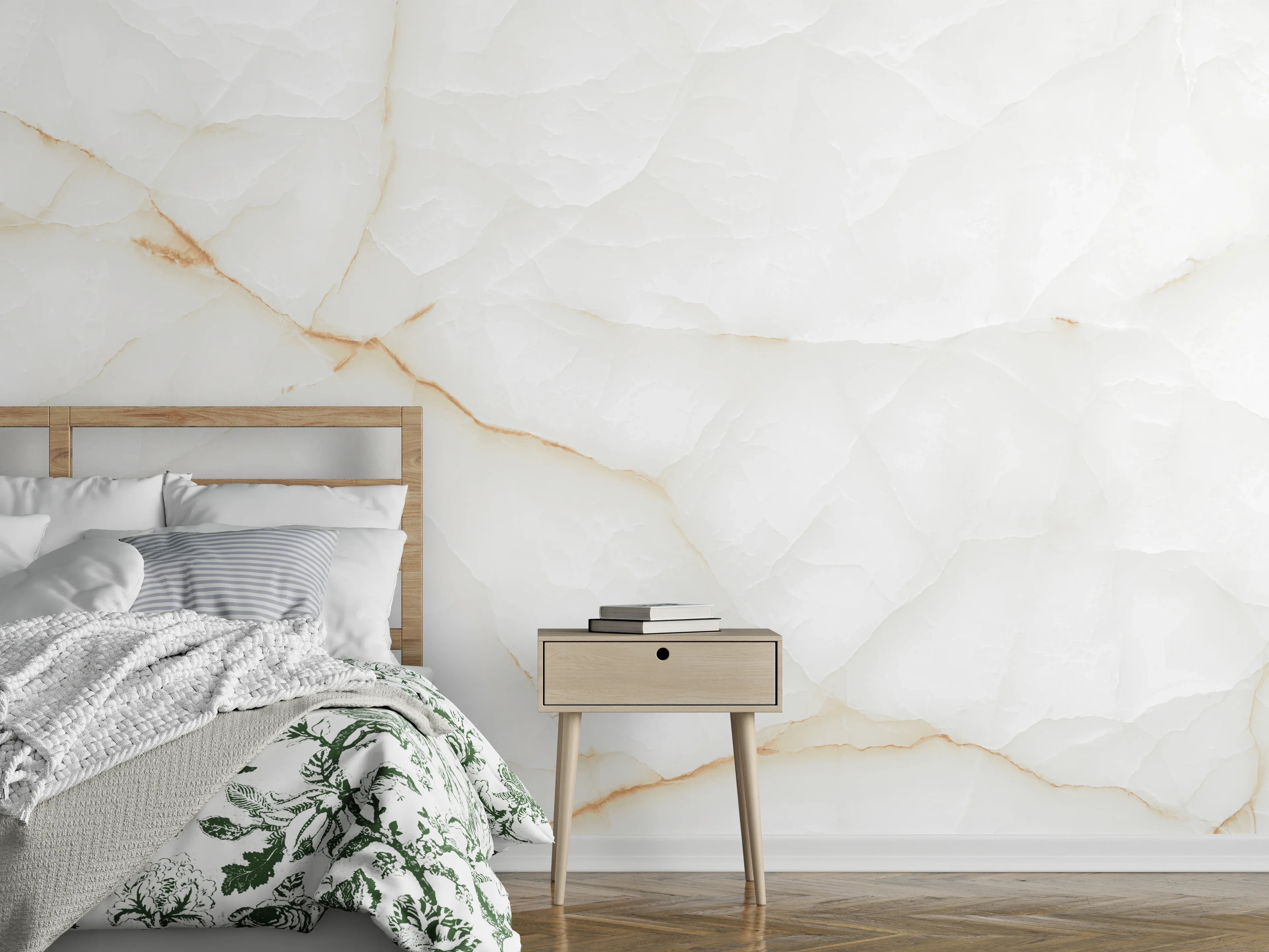Wandverkleidung Schlafzimmer - Weiße Marmorstruktur mit zarten Linien
