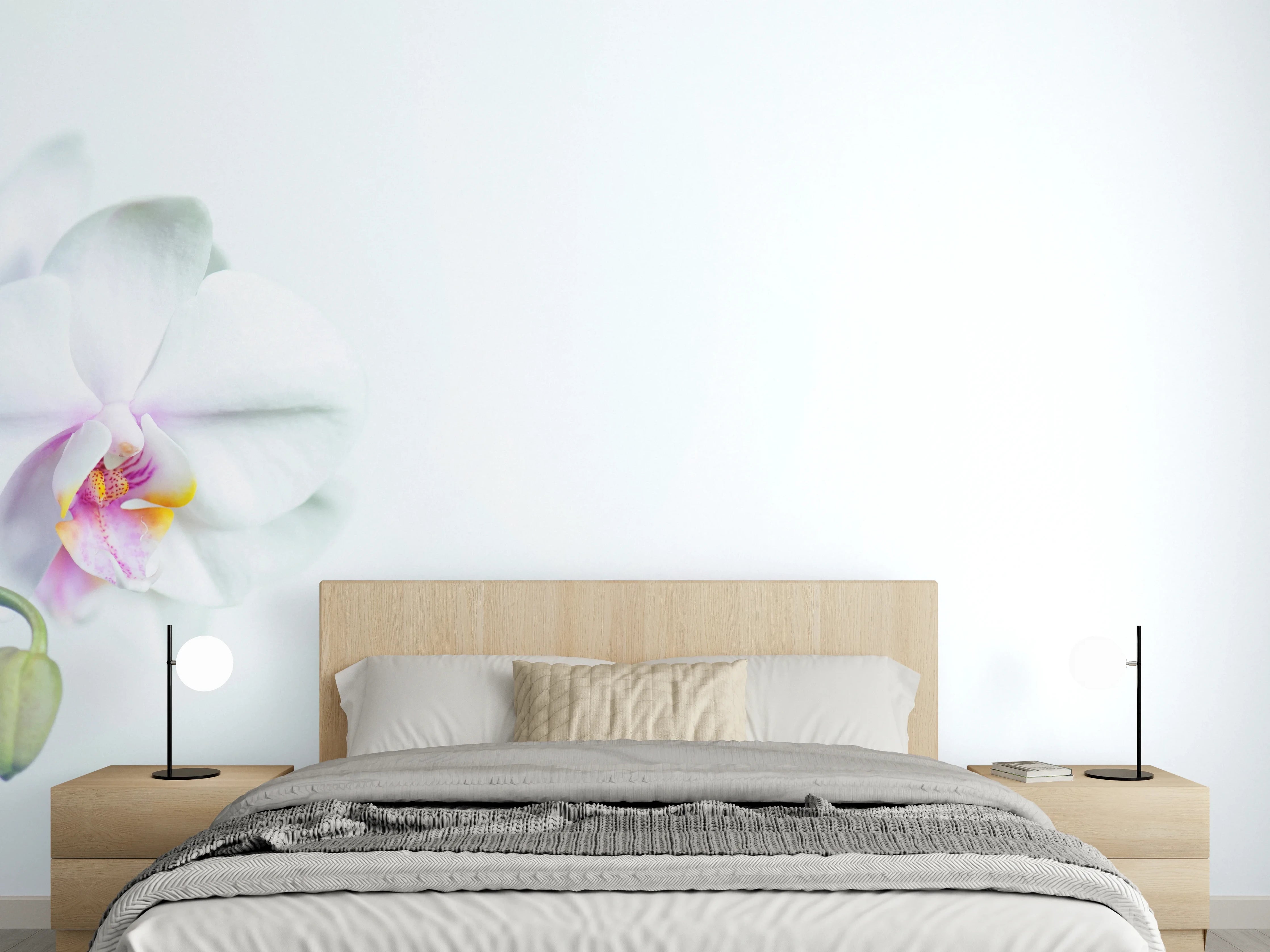 Wandverkleidung Schlafzimmer - Weiße Orchidee in Pastell