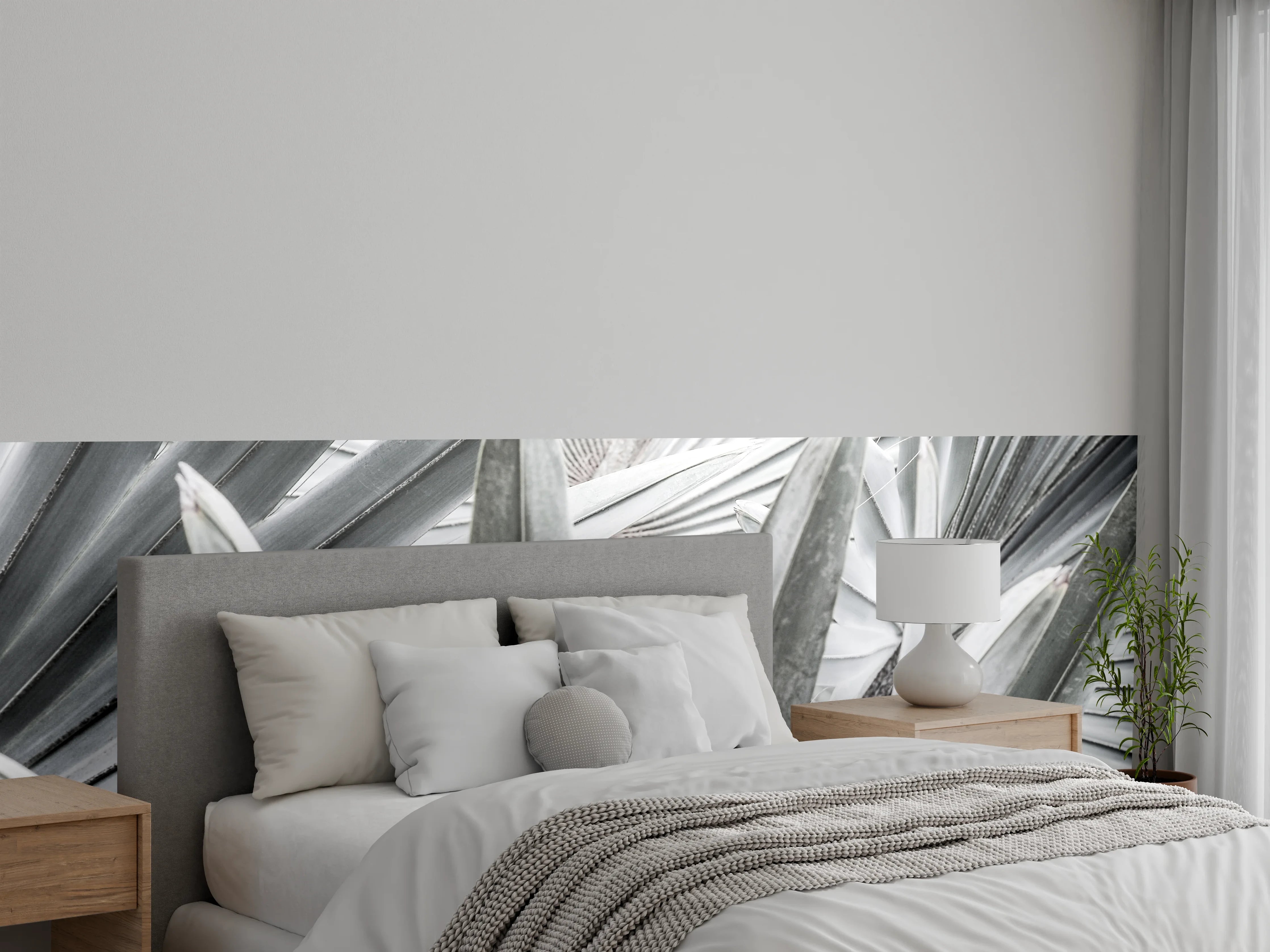 Wandverkleidung Schlafzimmer - Weiße Palmenblätter Fototapete modern