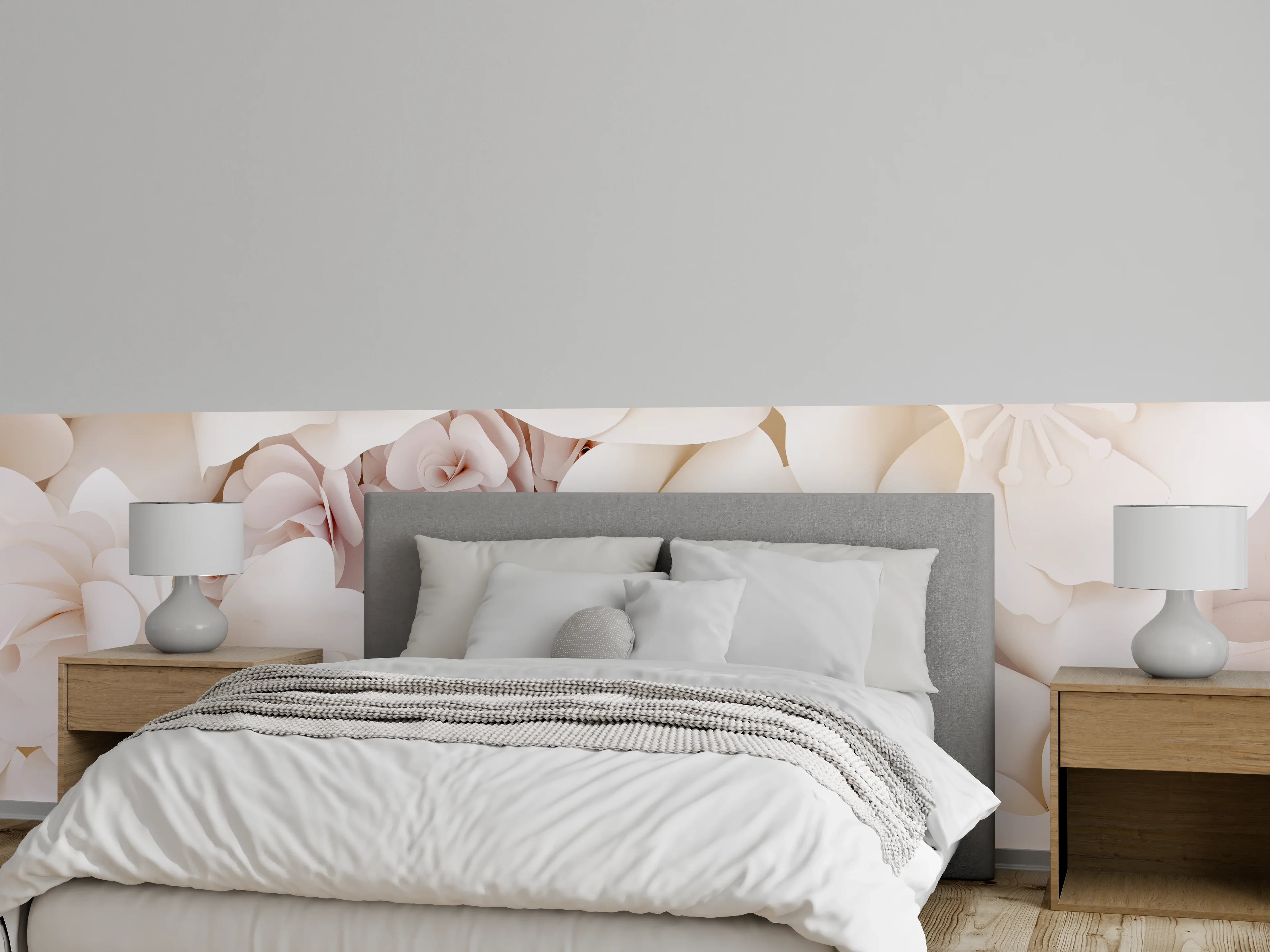 Wandverkleidung Schlafzimmer - Weiße Papierblumen 3D Wanddeko