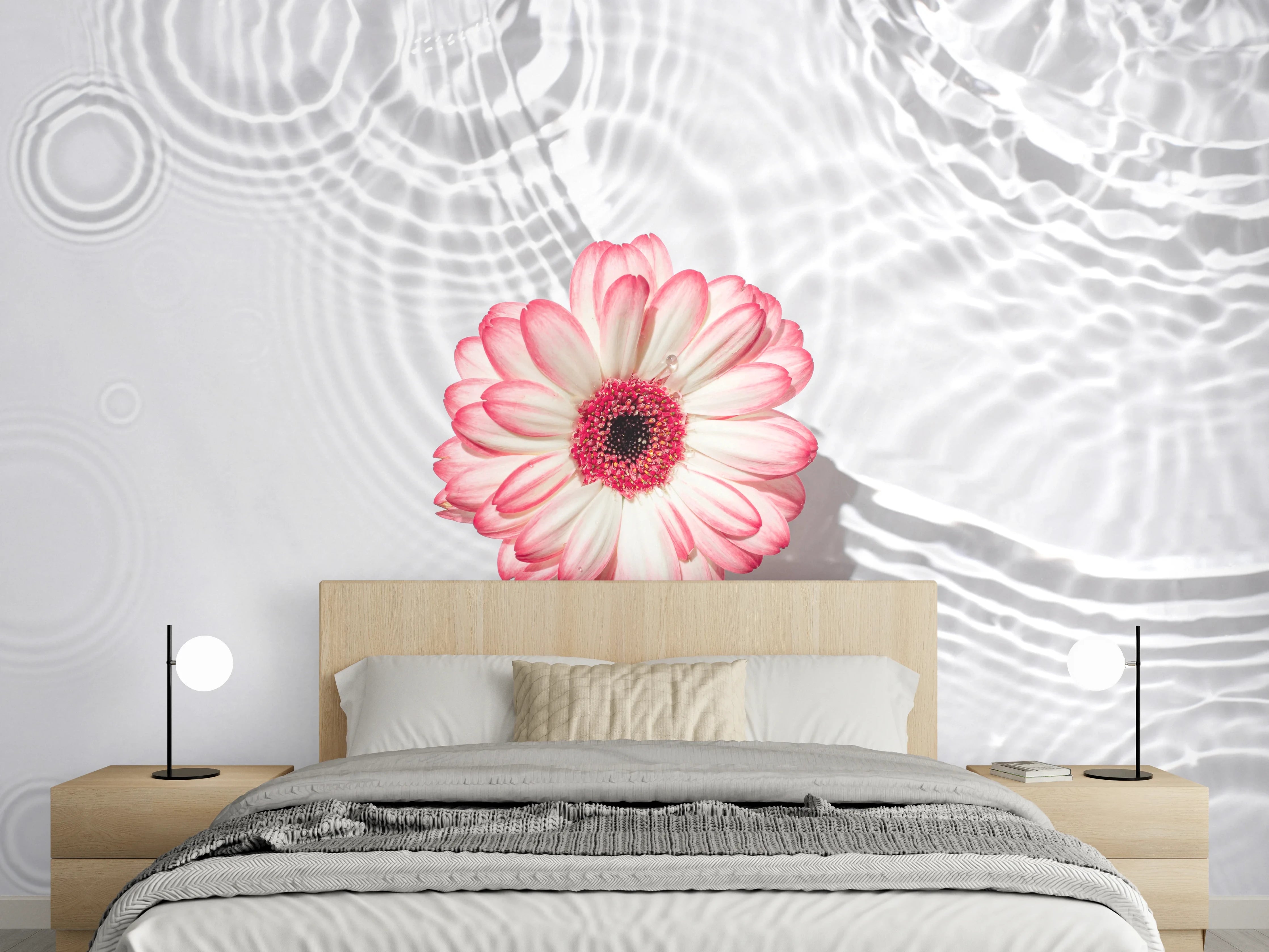 Wandverkleidung Schlafzimmer - Weiße Wasserblume in Rosa