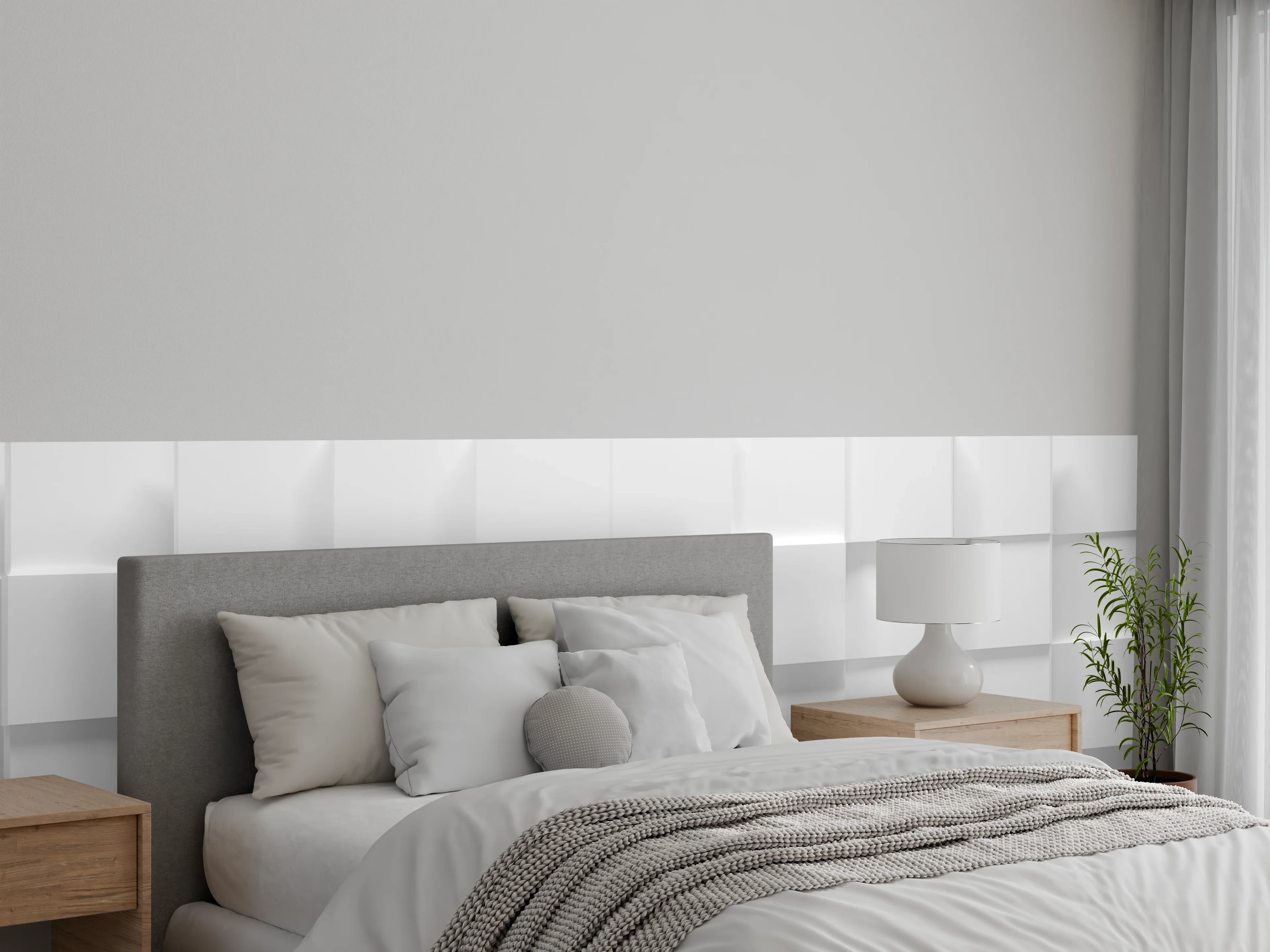 Wandverkleidung Schlafzimmer - Weiße Würfelstruktur 3D-Illustration