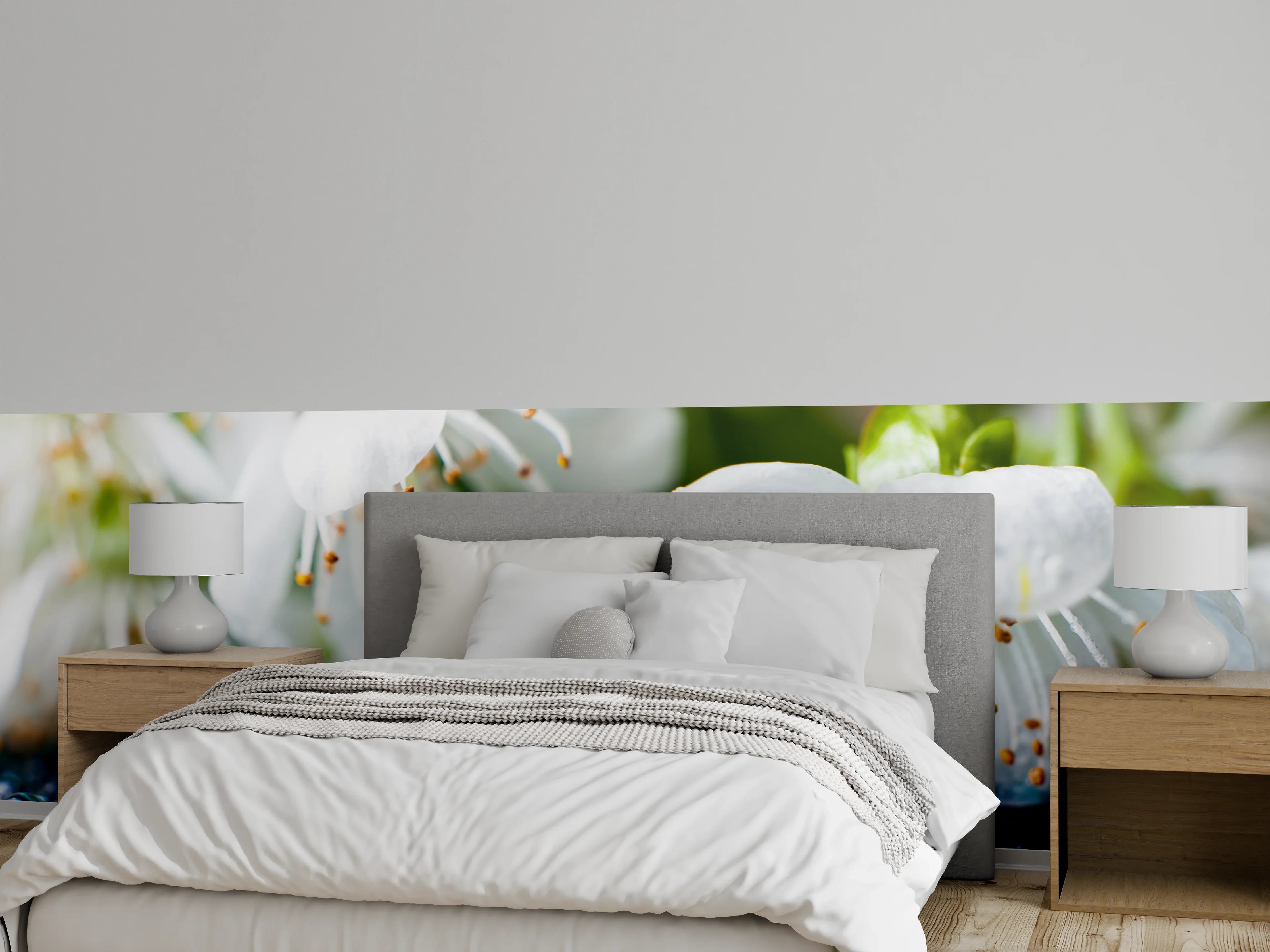 Wandverkleidung Schlafzimmer - Weiße blühende Frühlingsblumen
