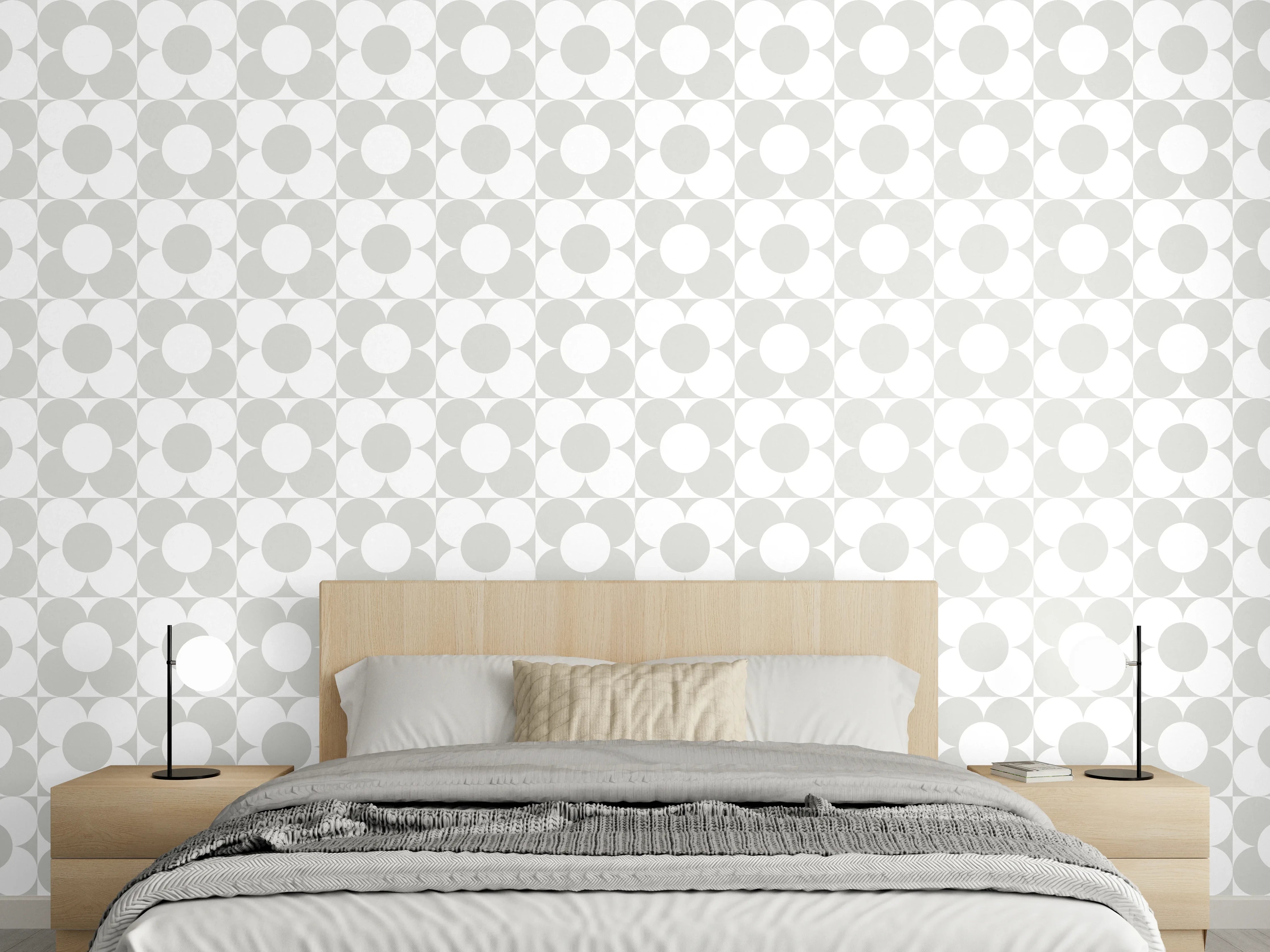 Wandverkleidung Schlafzimmer - Weiße geometrische Muster auf dünnem Stoff