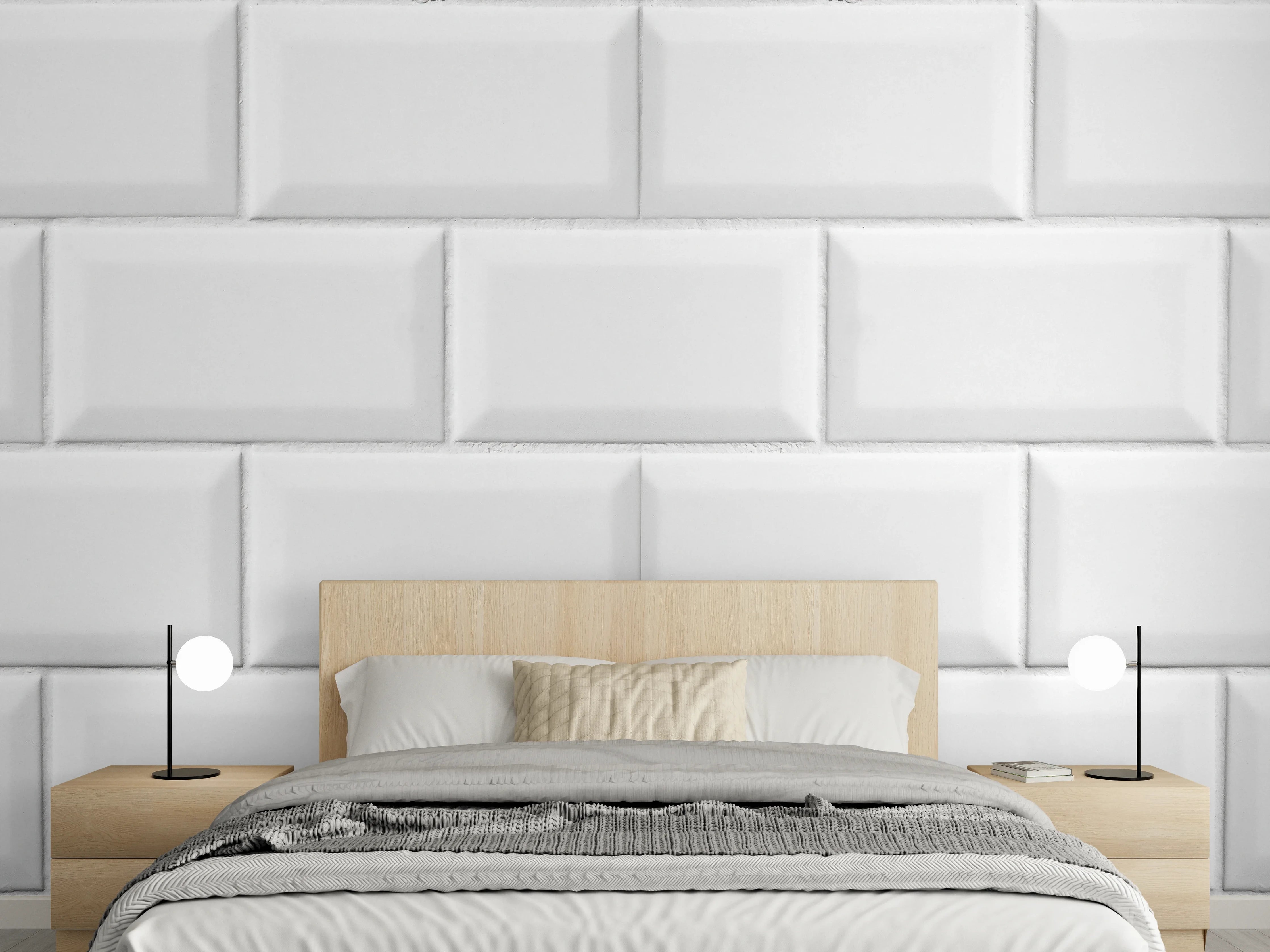 Wandverkleidung Schlafzimmer - Weiße helle glänzende Ziegelfliesen