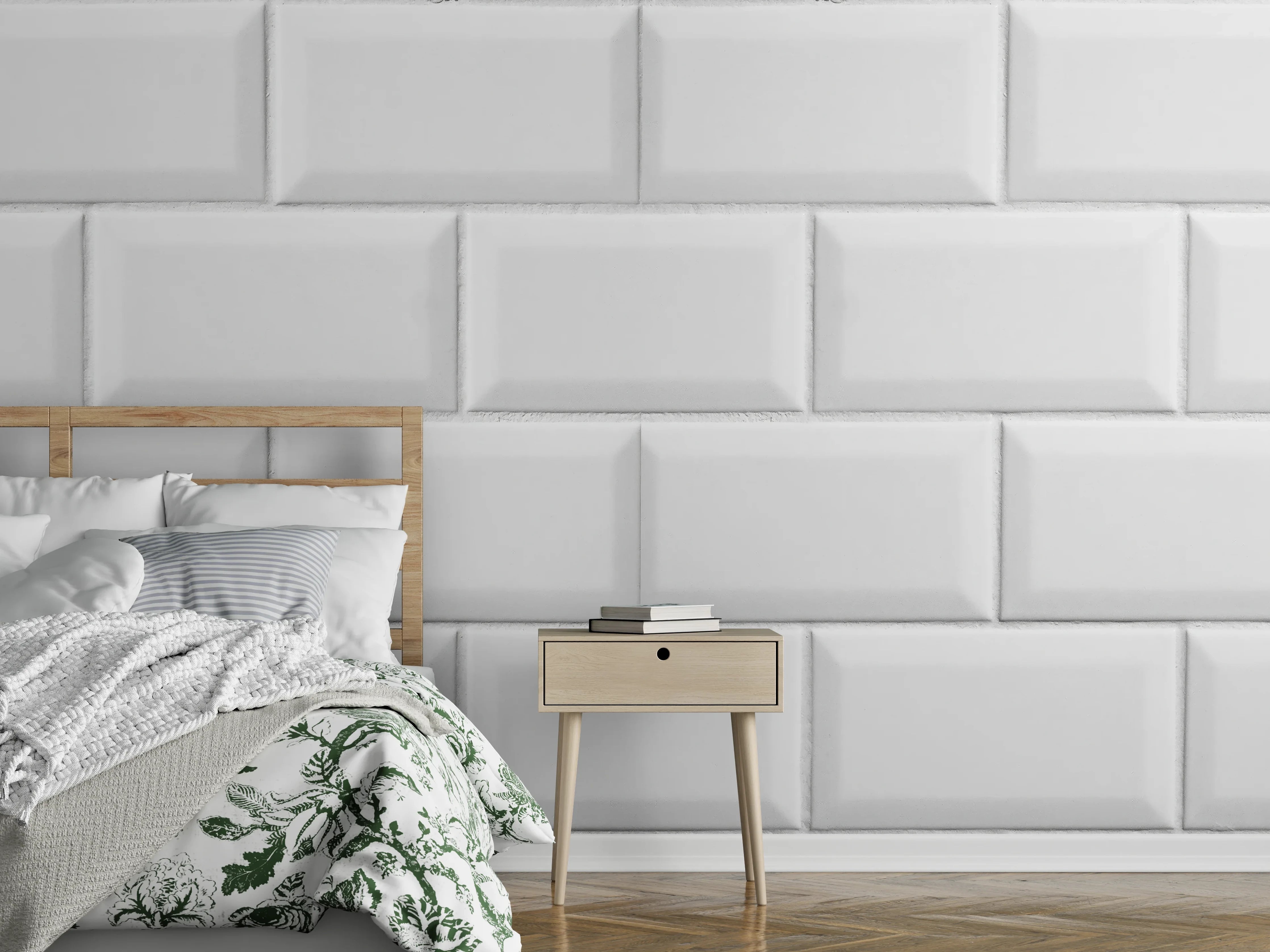 Wandverkleidung Schlafzimmer - Weiße helle glänzende Ziegelfliesen