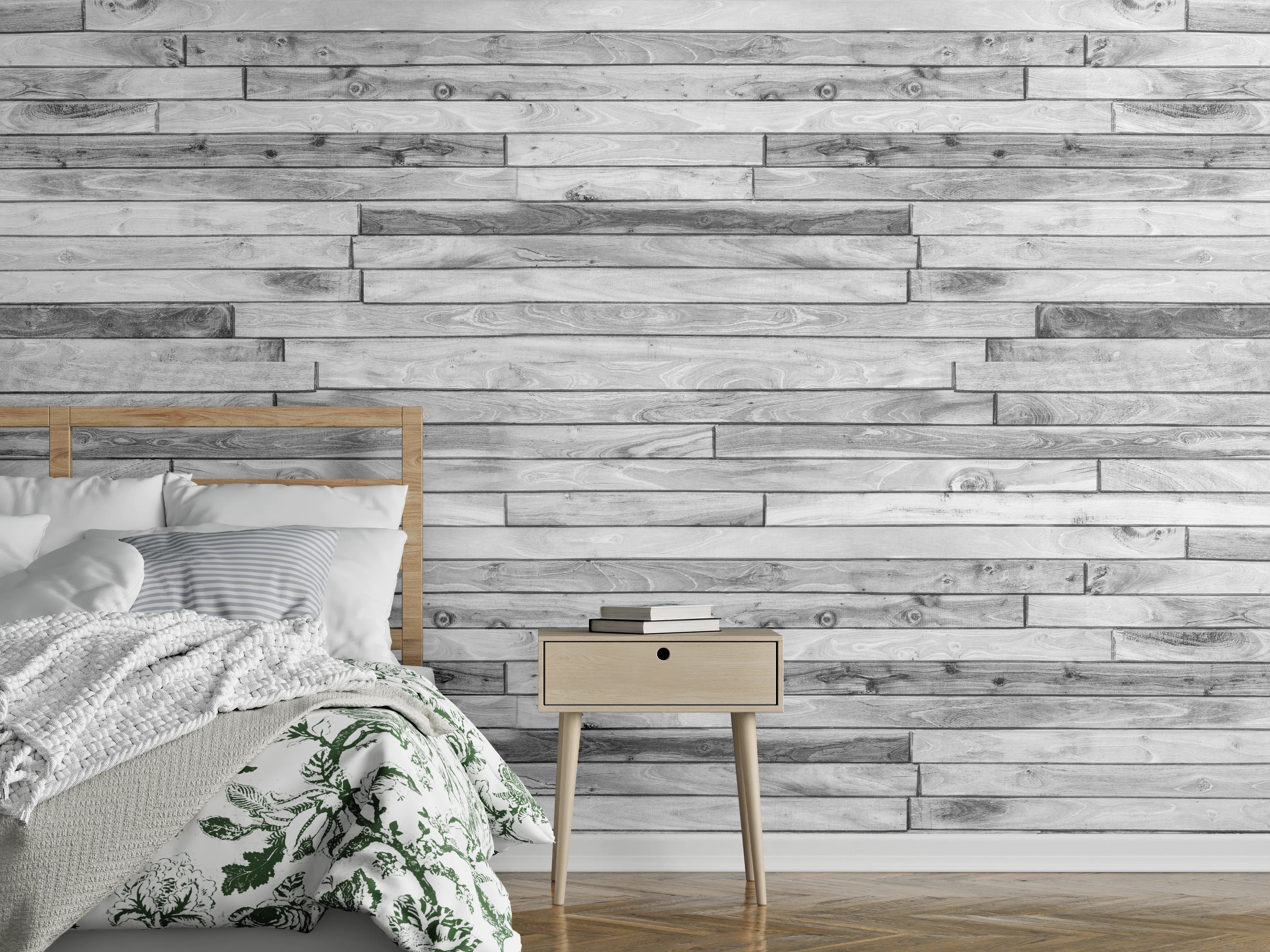 Wandverkleidung Schlafzimmer - Weiße kleine Kiefernholzstücke