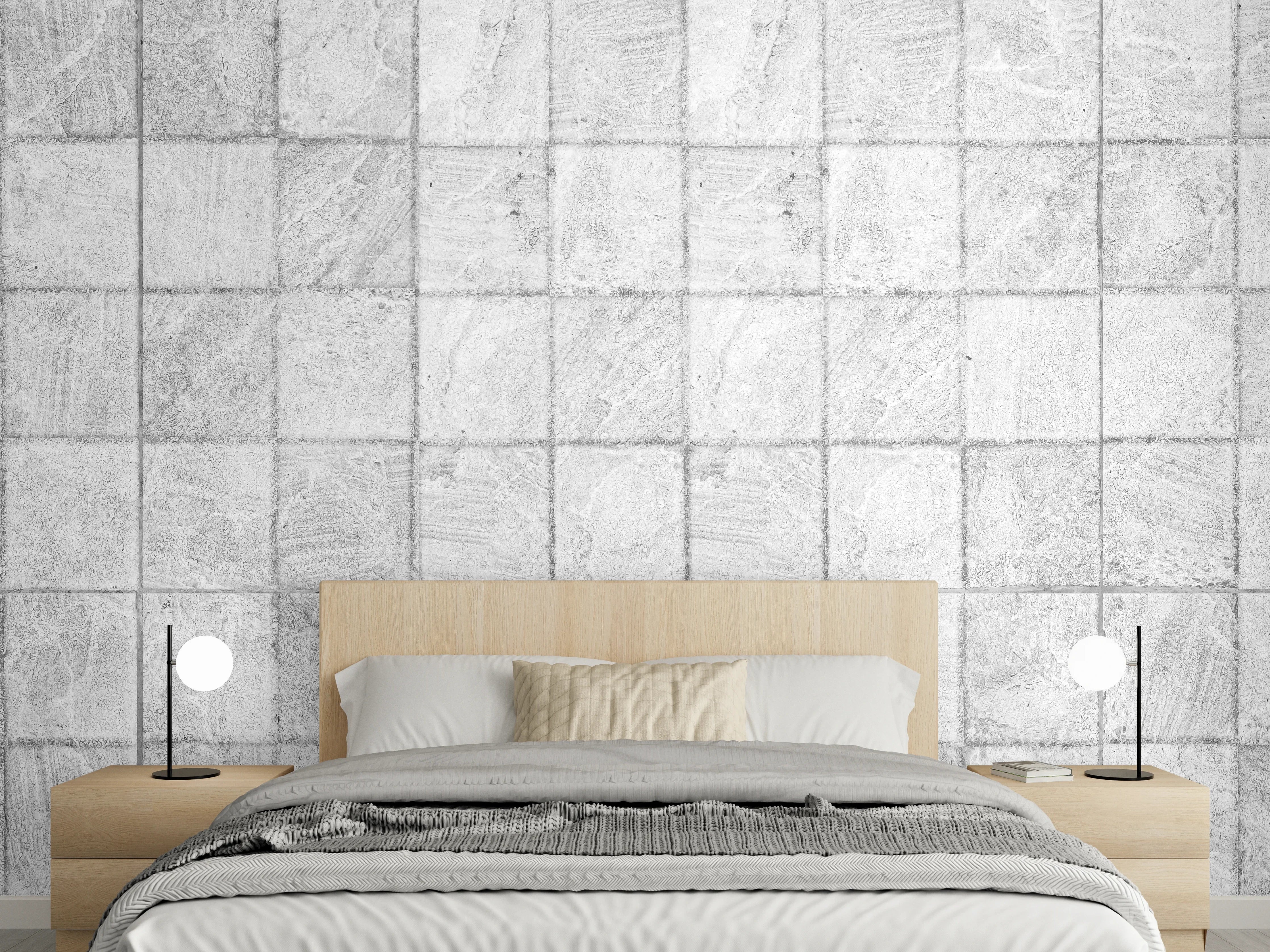Wandverkleidung Schlafzimmer - Weiße quadratische Stein Fliesen