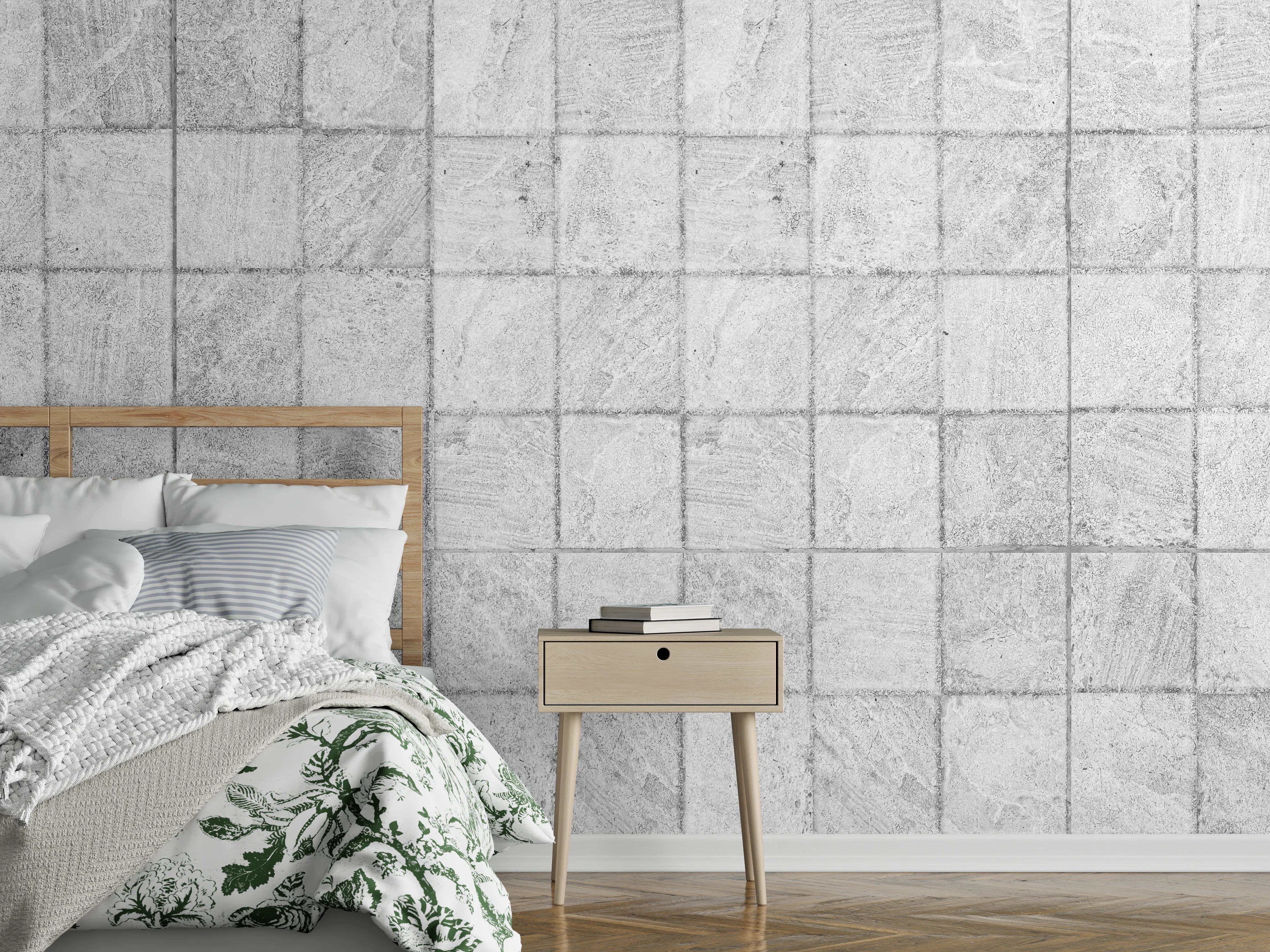 Wandverkleidung Schlafzimmer - Weiße quadratische Stein Fliesen