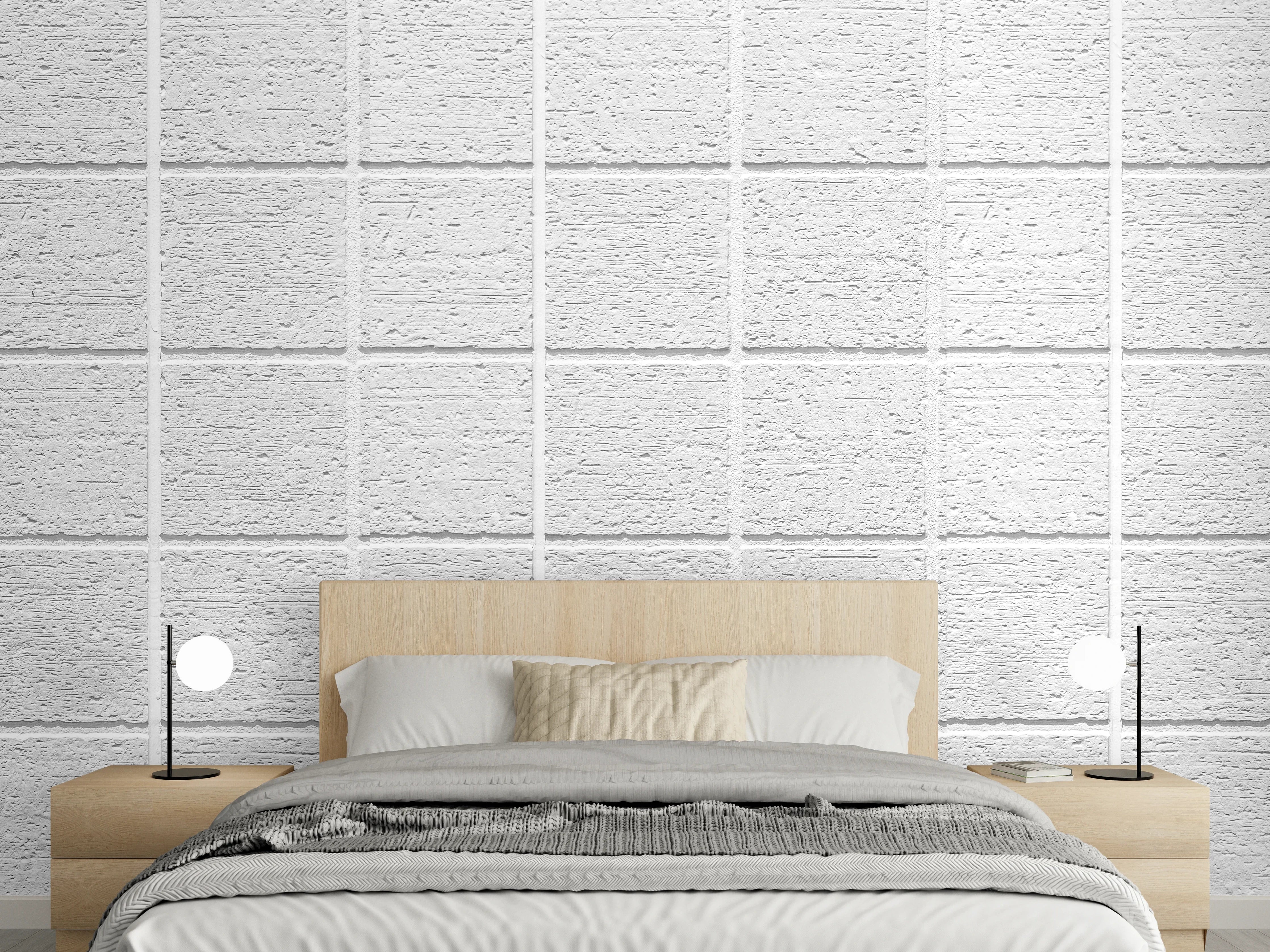 Wandverkleidung Schlafzimmer - Weiße quadratische Steintextur