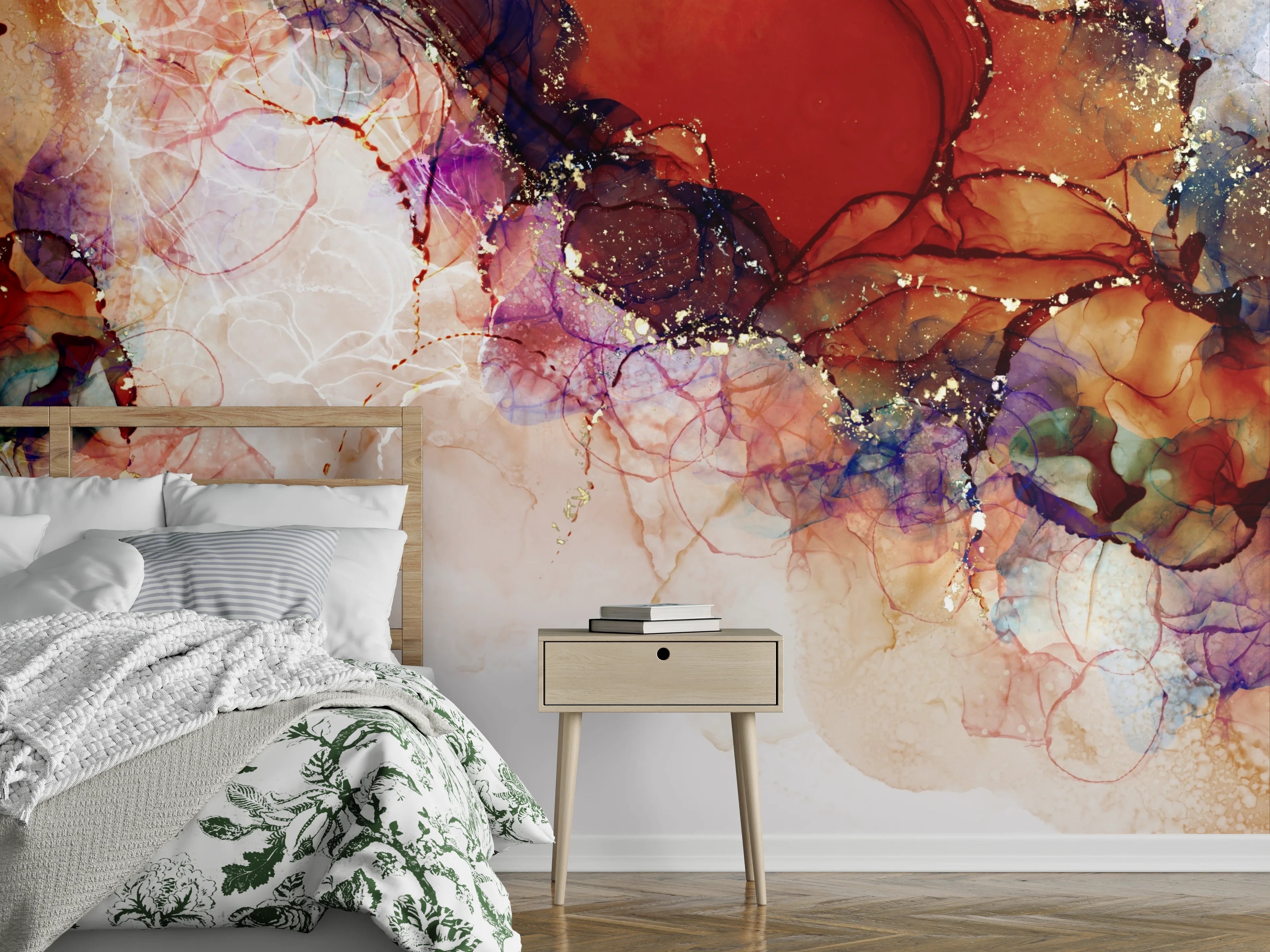 Wandverkleidung Schlafzimmer - Weiße und bunte Aquarell-Hintergrundgestaltung