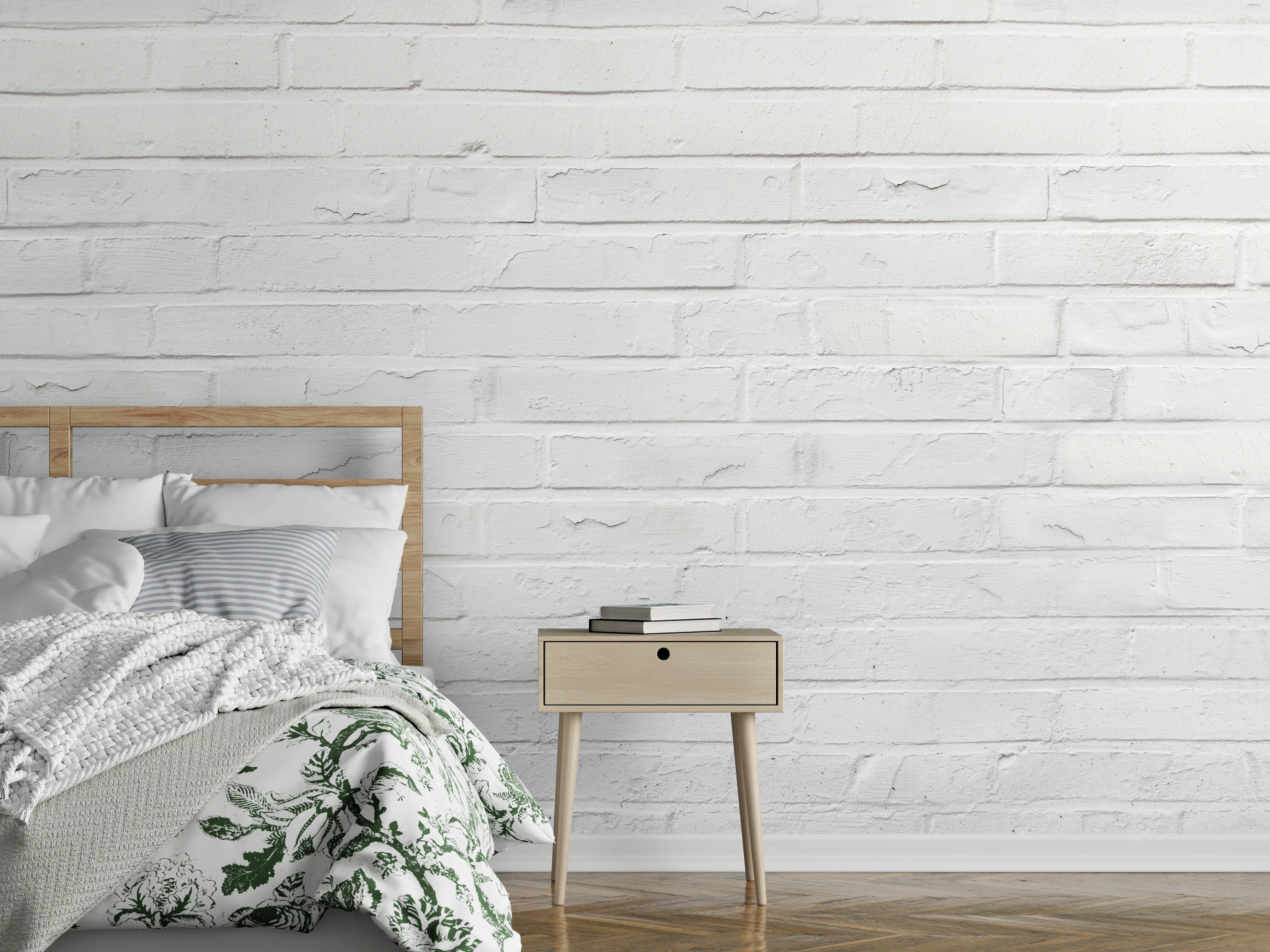 Wandverkleidung Schlafzimmer - Weiße zerschlagene Ziegelsteinmauer