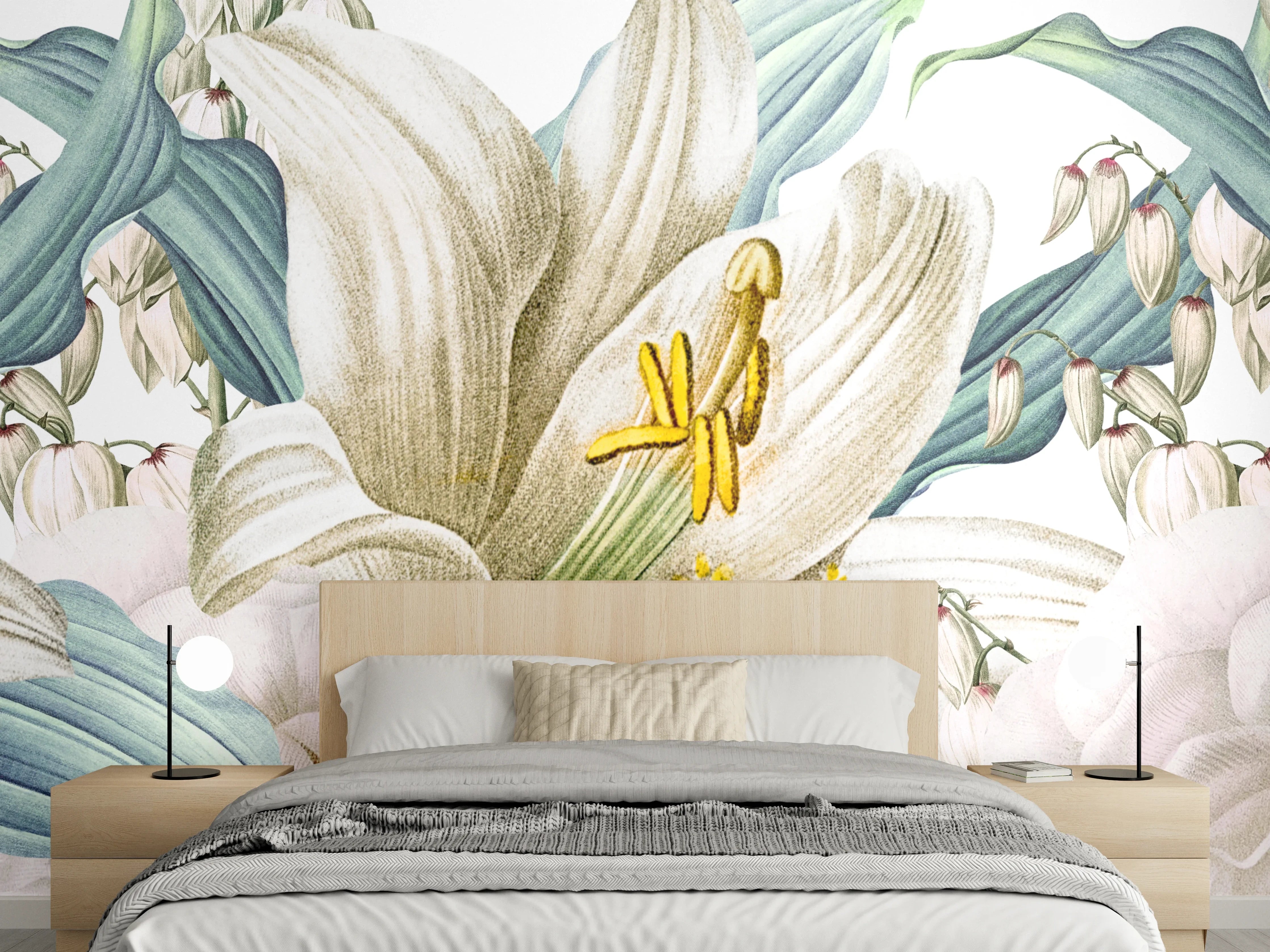 Wandverkleidung Schlafzimmer - Weißen und cremefarbenen Rosen