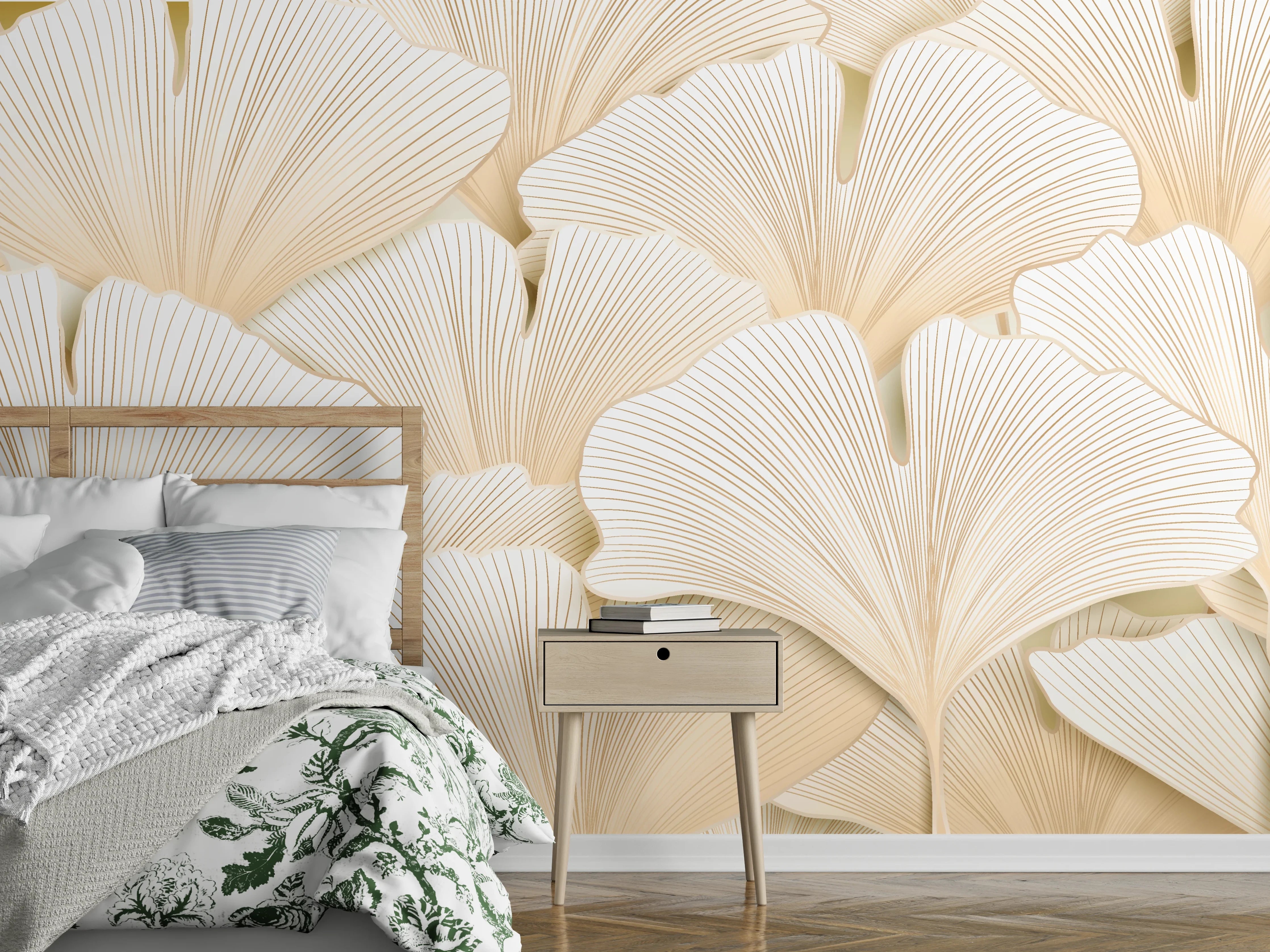 Wandverkleidung Schlafzimmer - Weißer Ginkgo-Stil Dekor