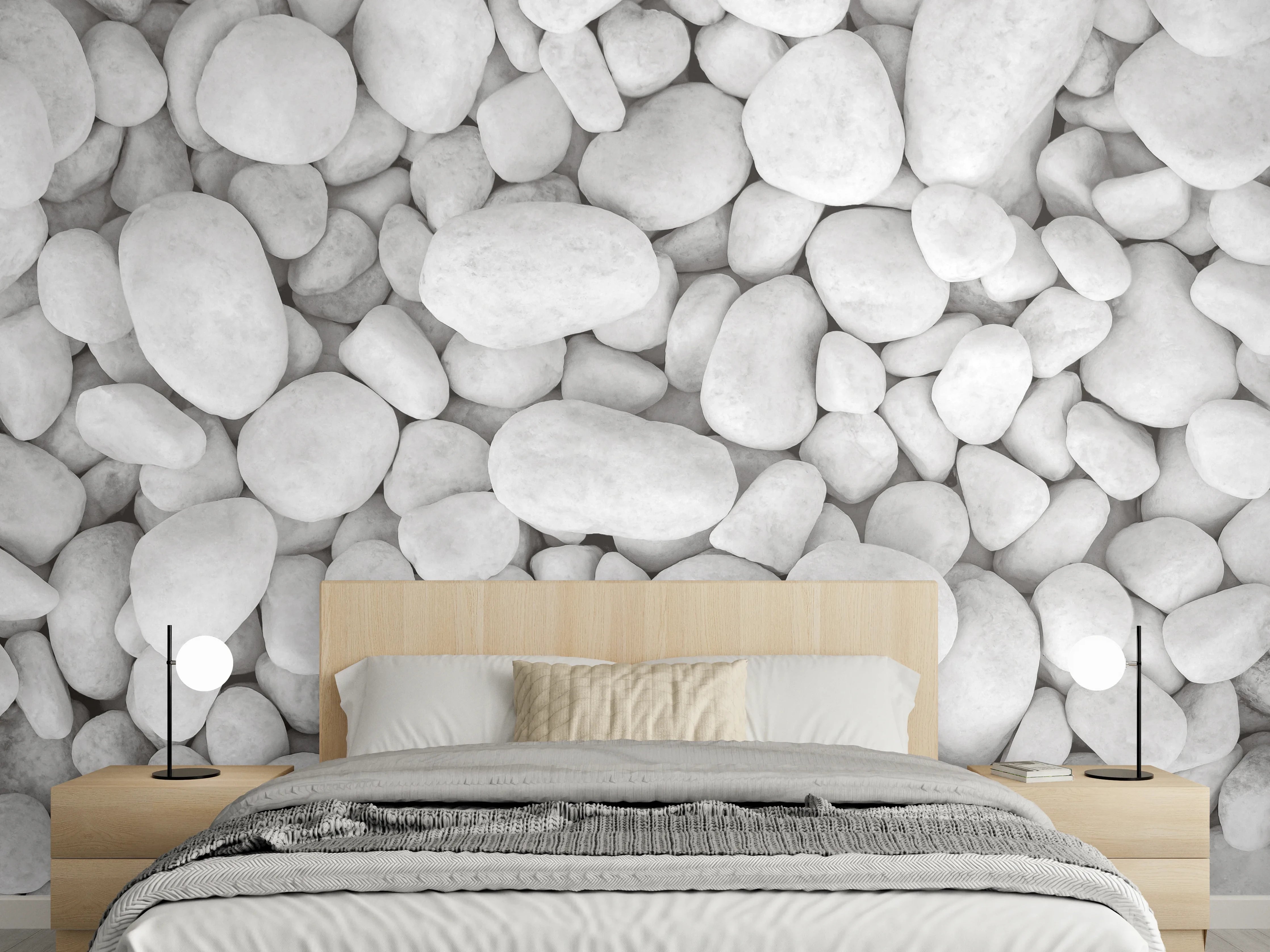 Wandverkleidung Schlafzimmer - Weißer Kieselstein