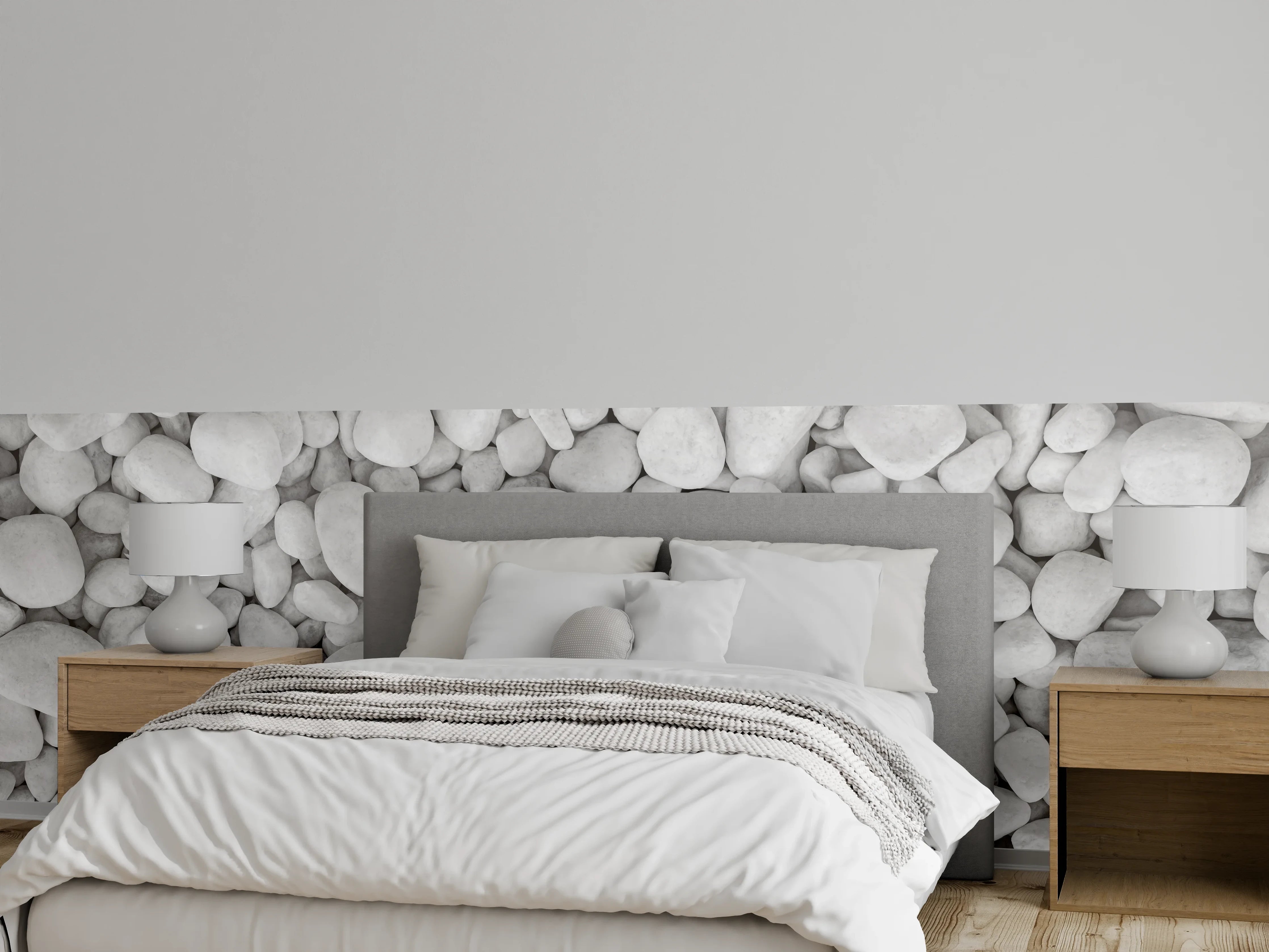 Wandverkleidung Schlafzimmer - Weißer Kieselstein