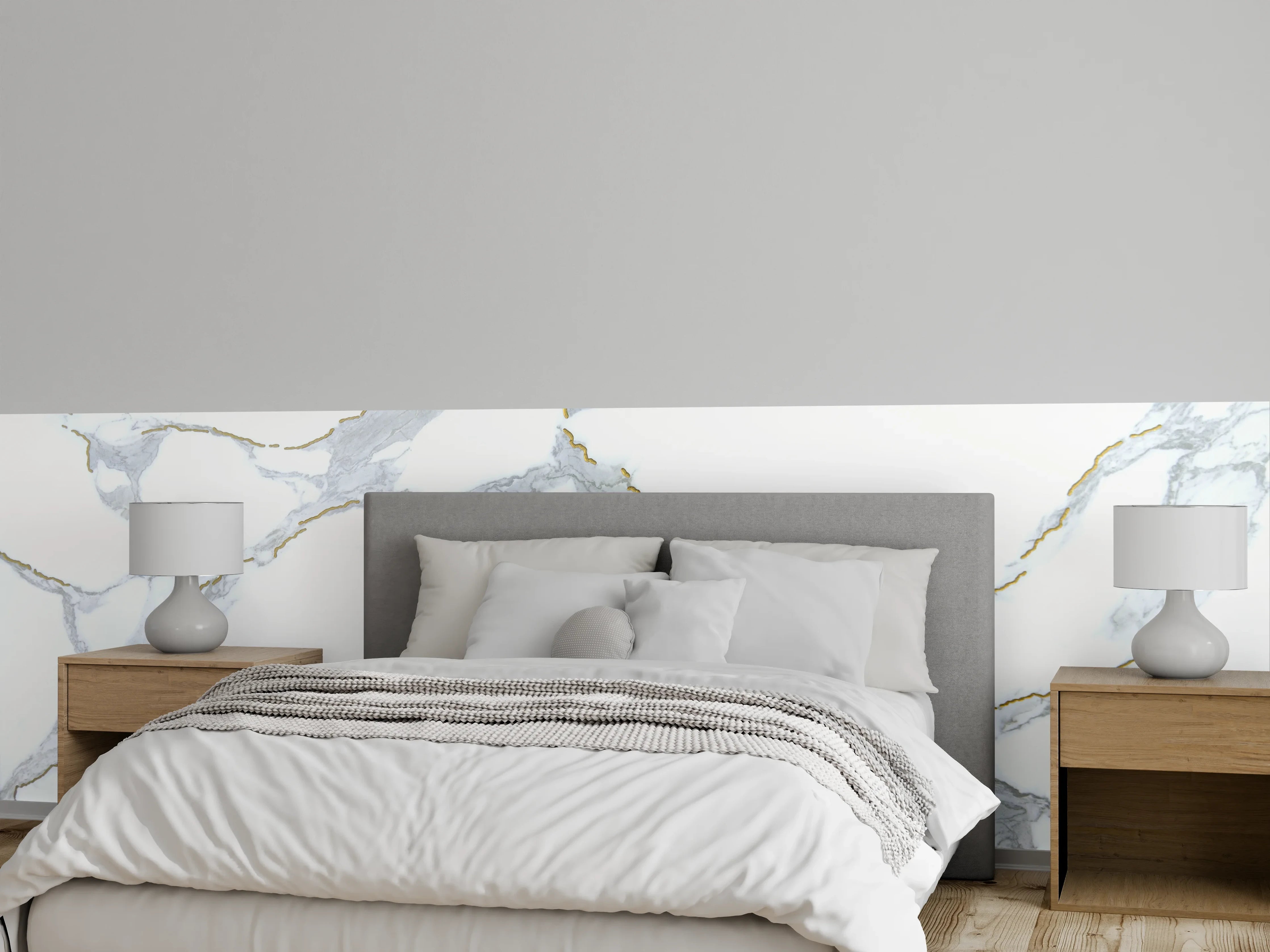 Wandverkleidung Schlafzimmer - Weißer Marmor mit feinen grauen Äderchen