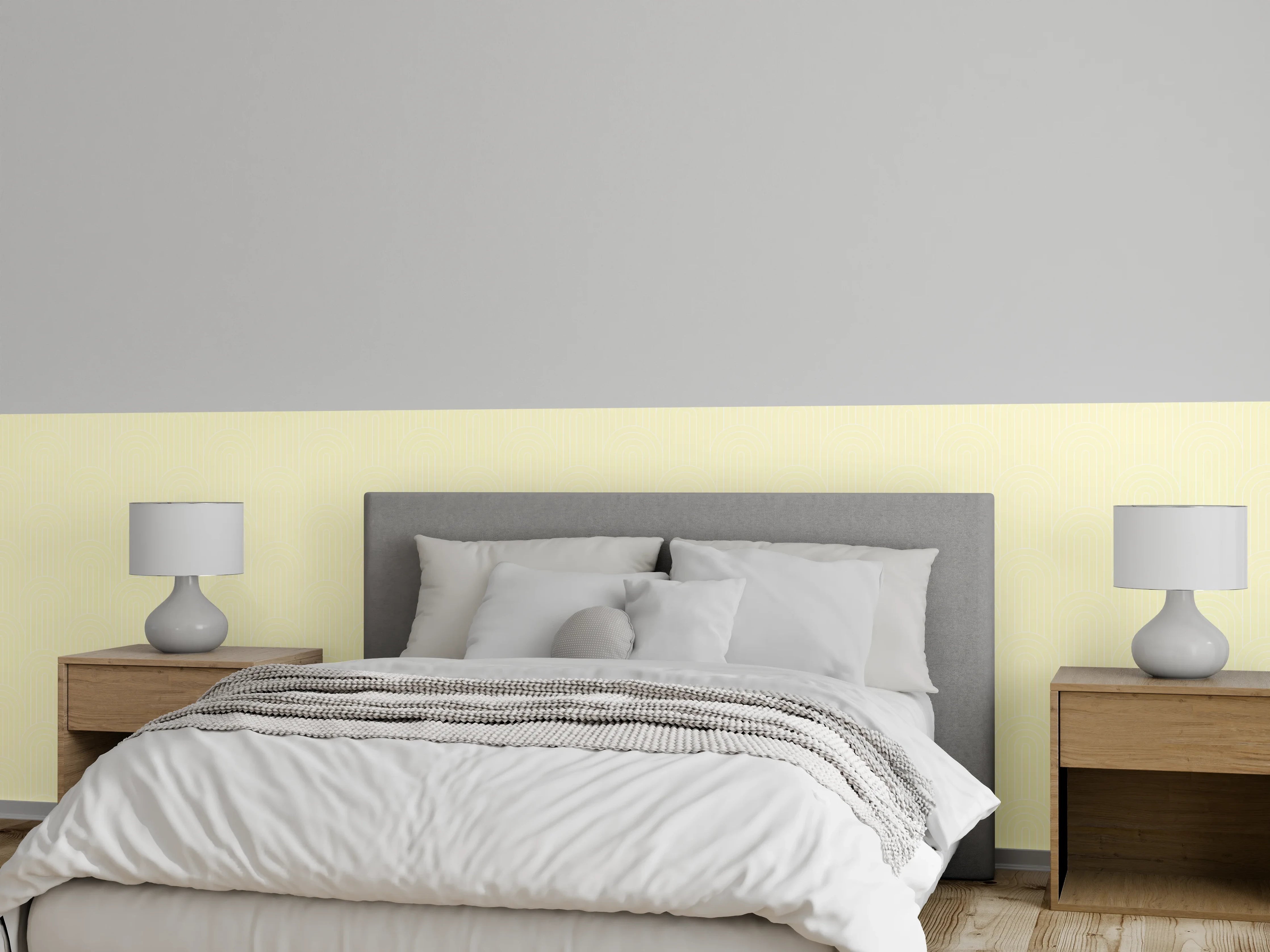 Wandverkleidung Schlafzimmer - Weißer Sandstrand mit sanften Wellen und klarem Himmel