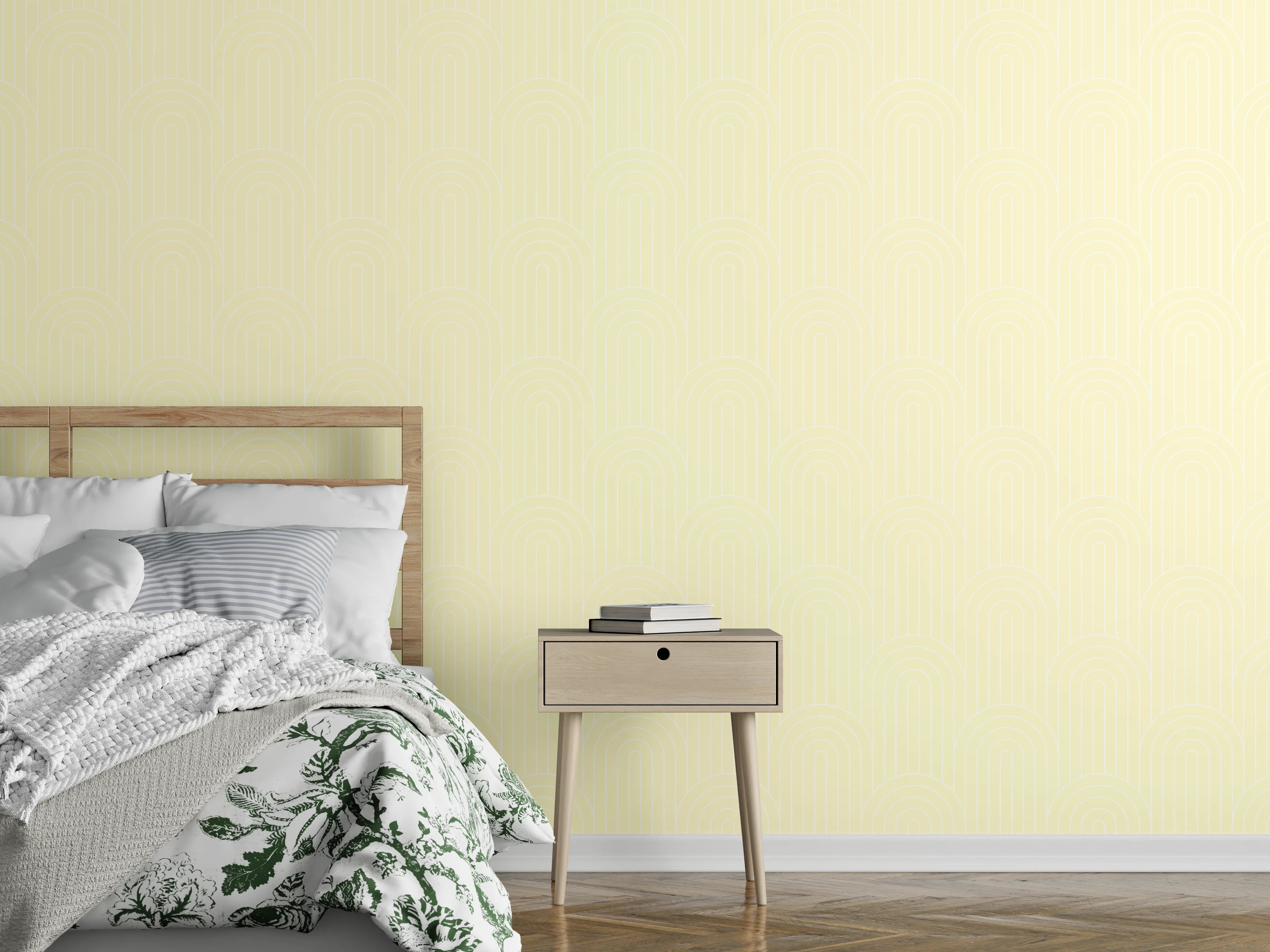 Wandverkleidung Schlafzimmer - Weißer Sandstrand mit sanften Wellen und klarem Himmel