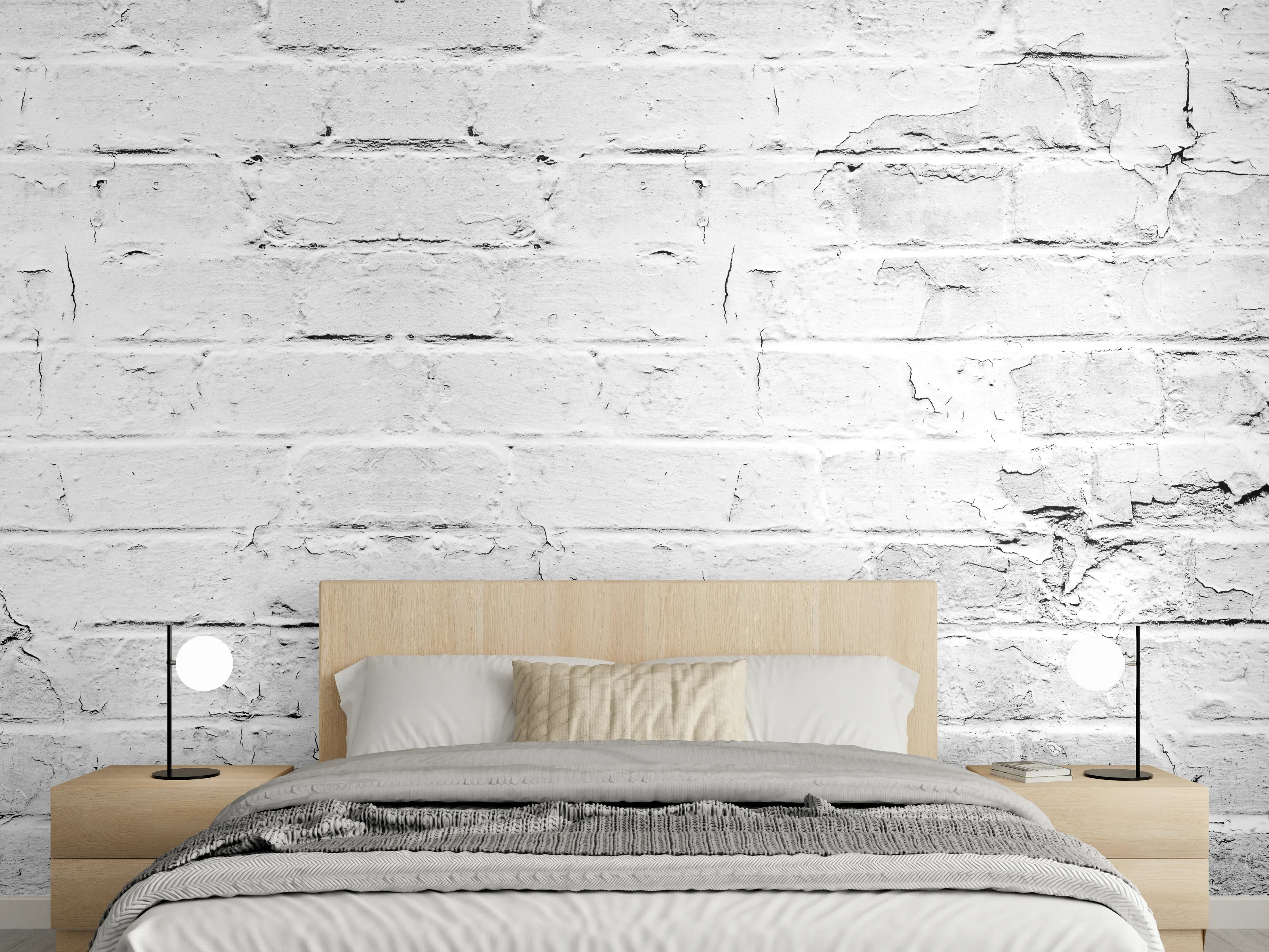 Wandverkleidung Schlafzimmer - Weißer rustikaler Mauerwerk