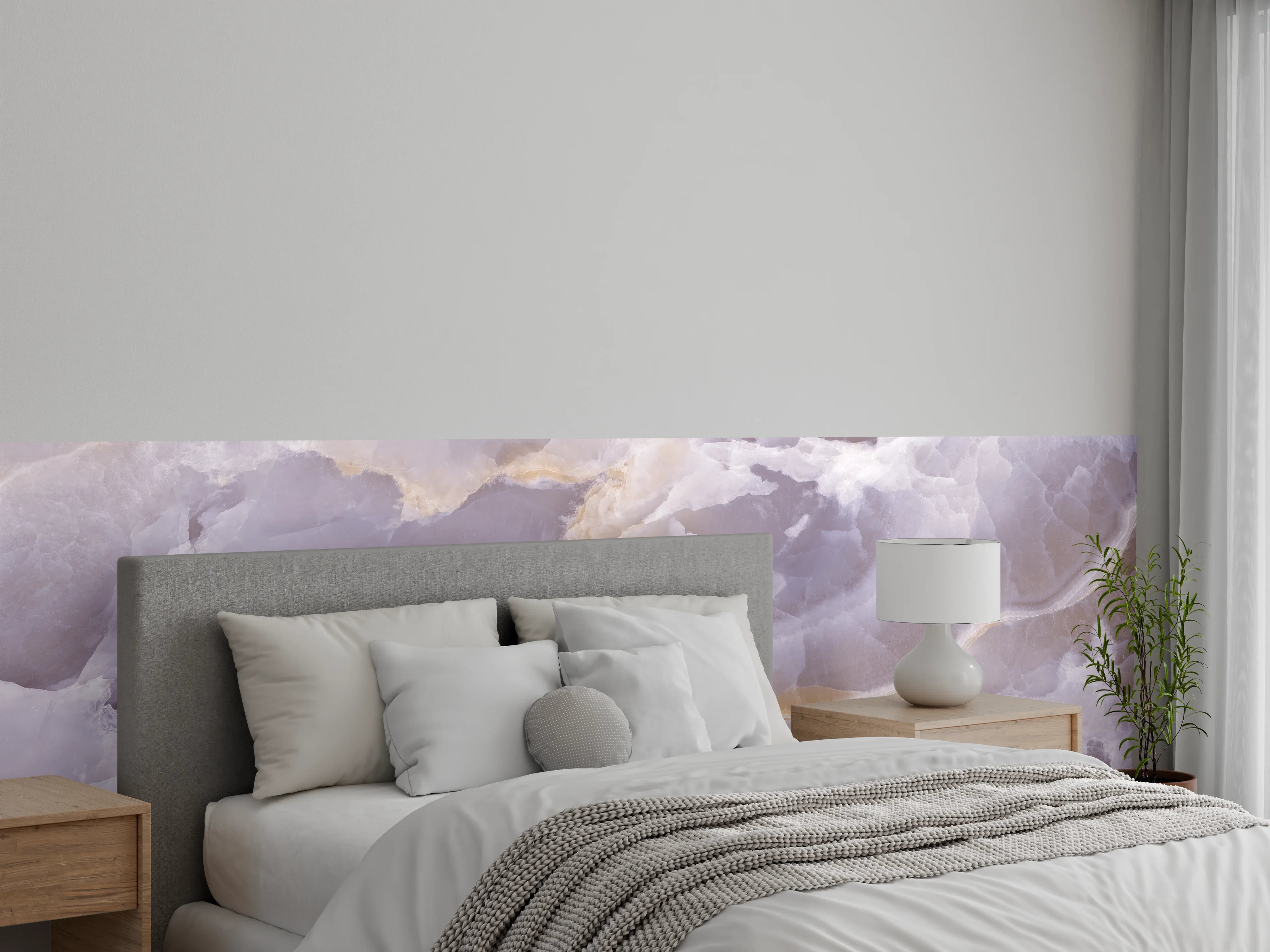 Wandverkleidung Schlafzimmer - Weißer, grauer Marmor mit goldenen Akzenten