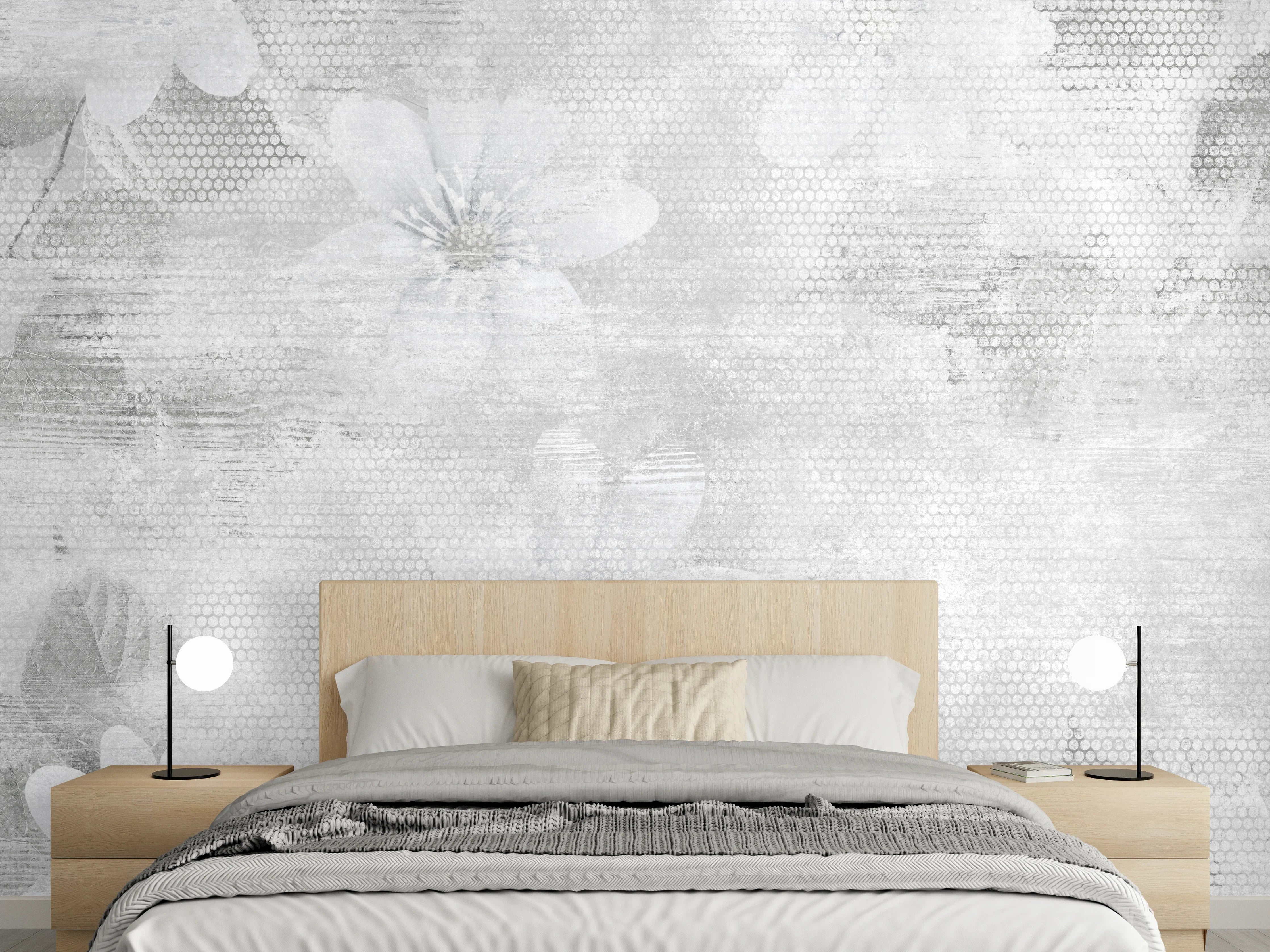 Wandverkleidung Schlafzimmer - Weißes Blumen Muster - Floral