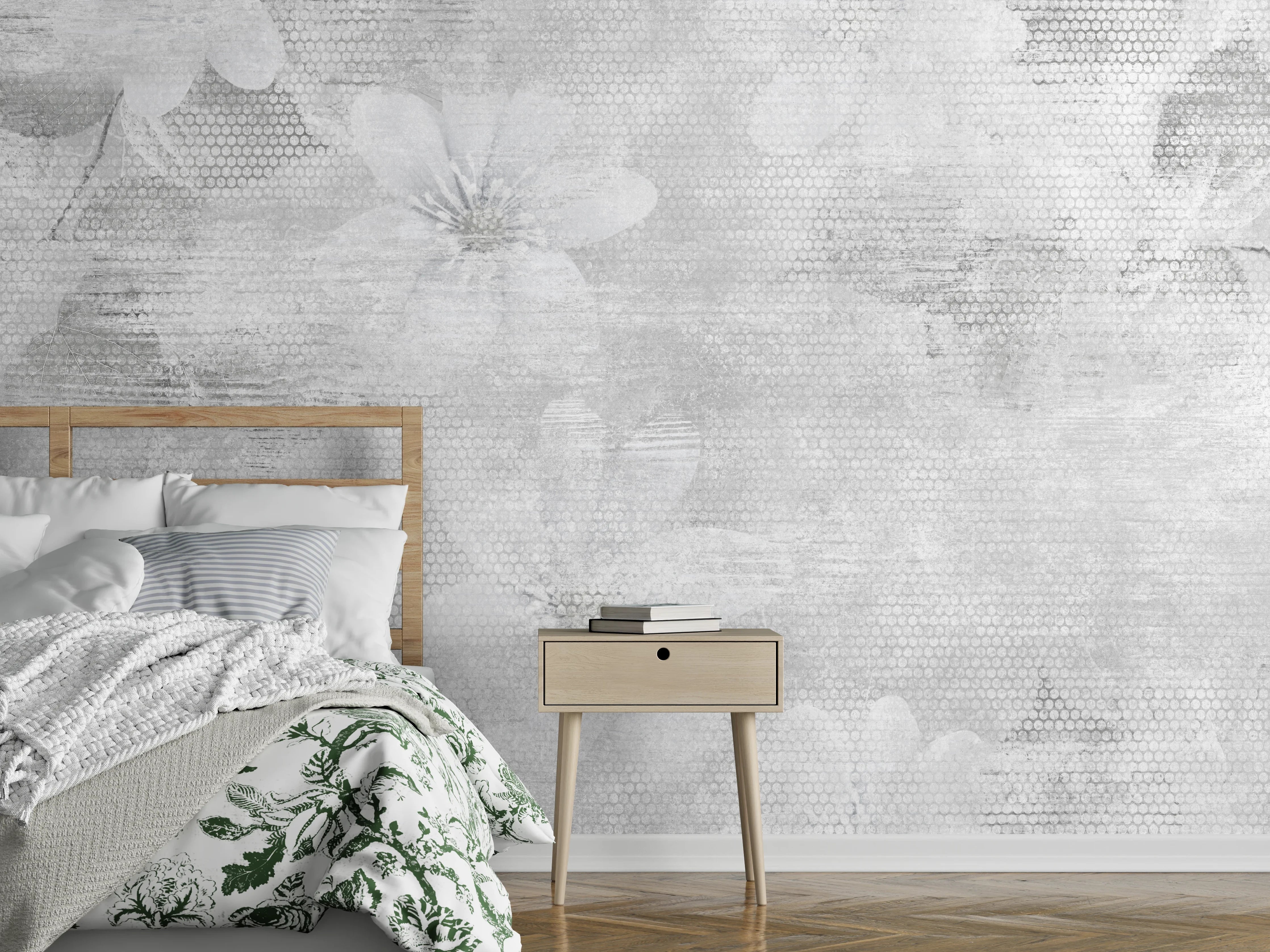Wandverkleidung Schlafzimmer - Weißes Blumen Muster - Floral